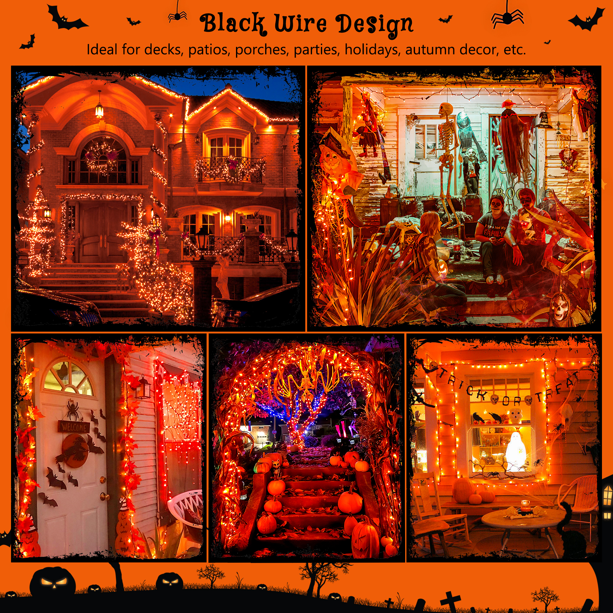 Mini Halloween Lights with Black Wire