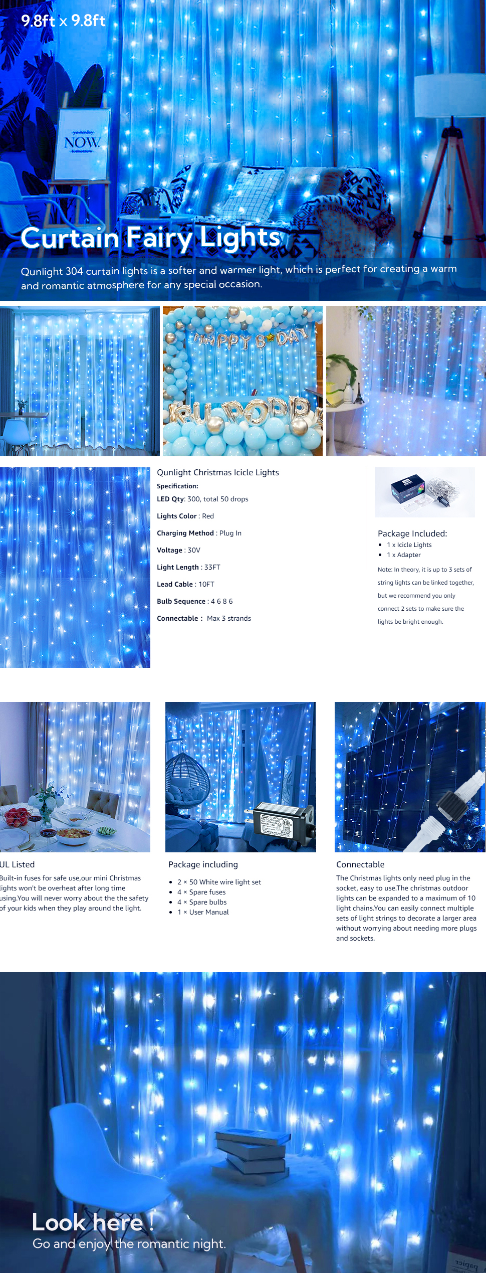 Window Curtain String Lights