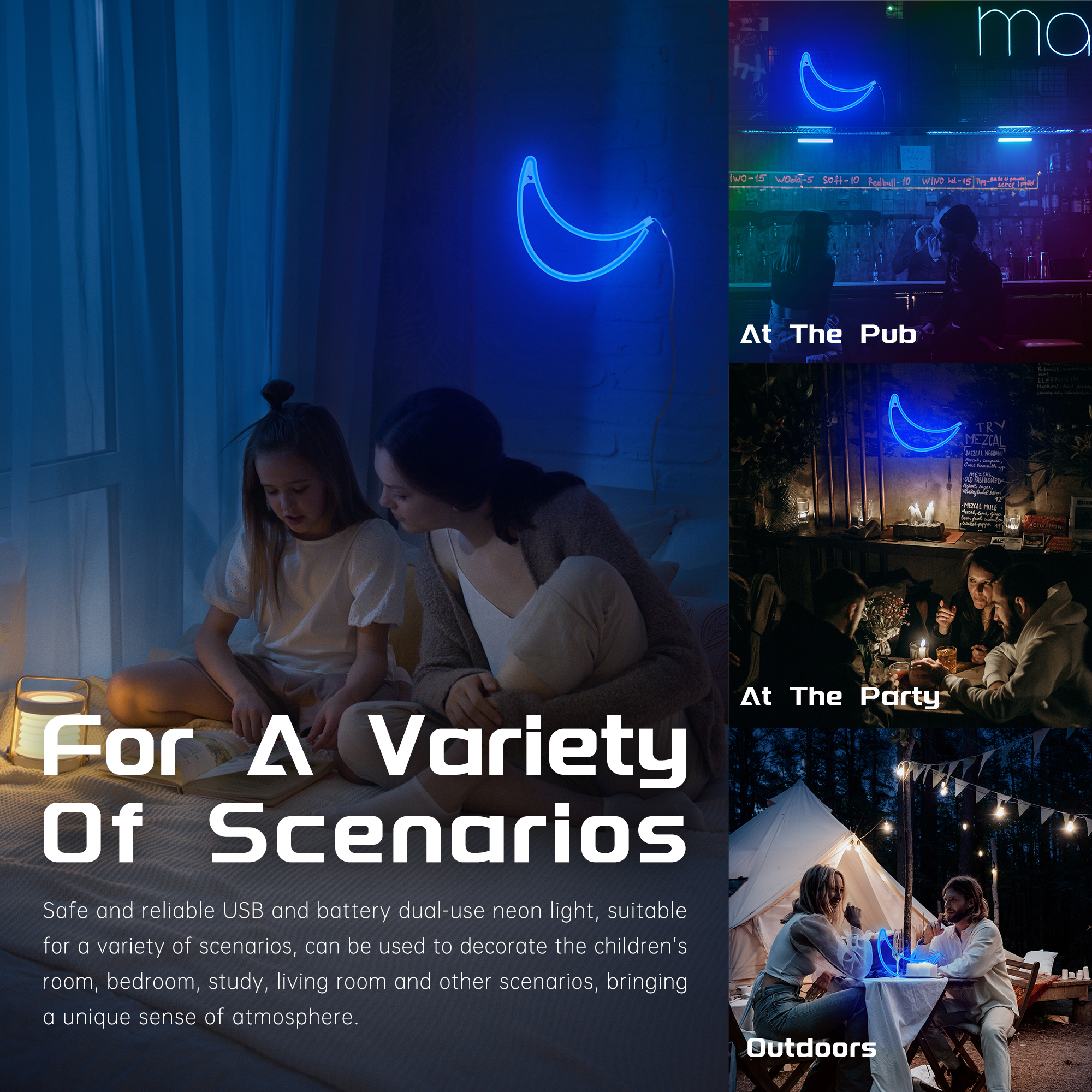 Blue Moon Decoration Neon Light Signs 