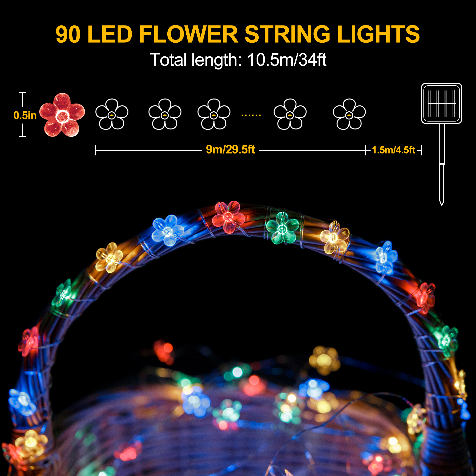 34.4ft 90 LED Solar Sakura String Lights