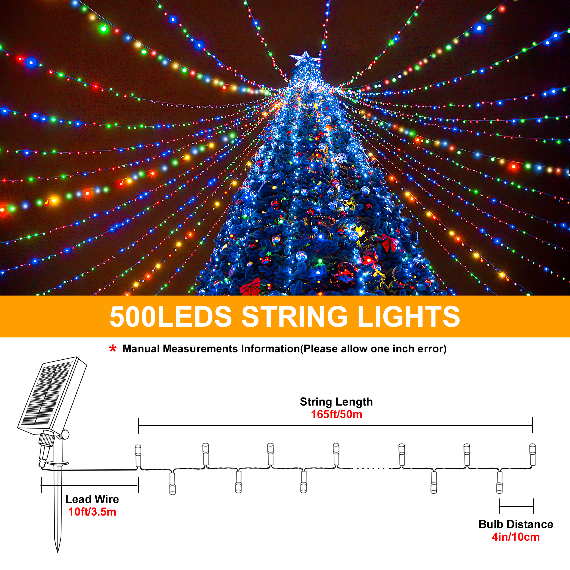 500LED 165FT Solar String Lights