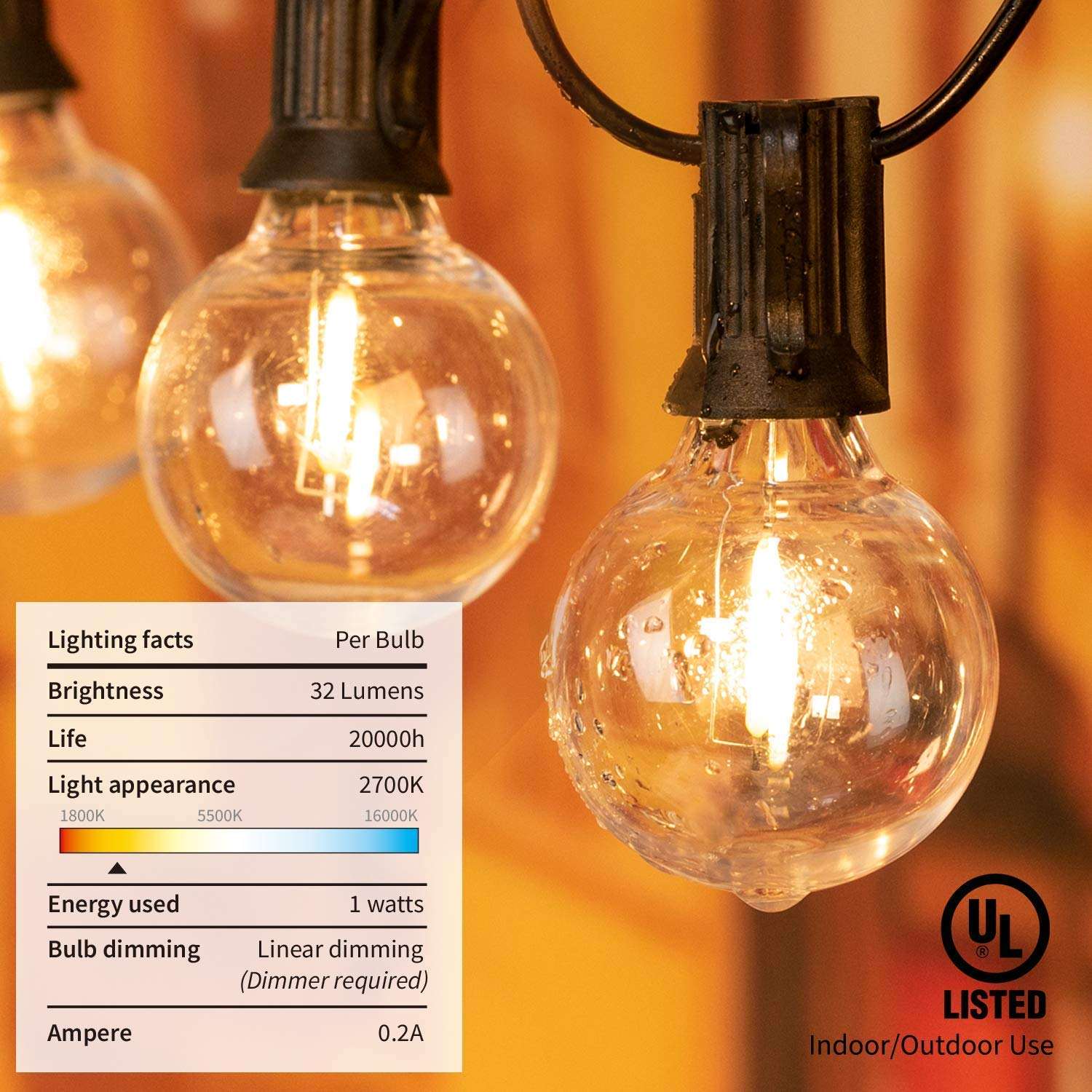 25Ft G40 Globe String Lights With Bulbs
