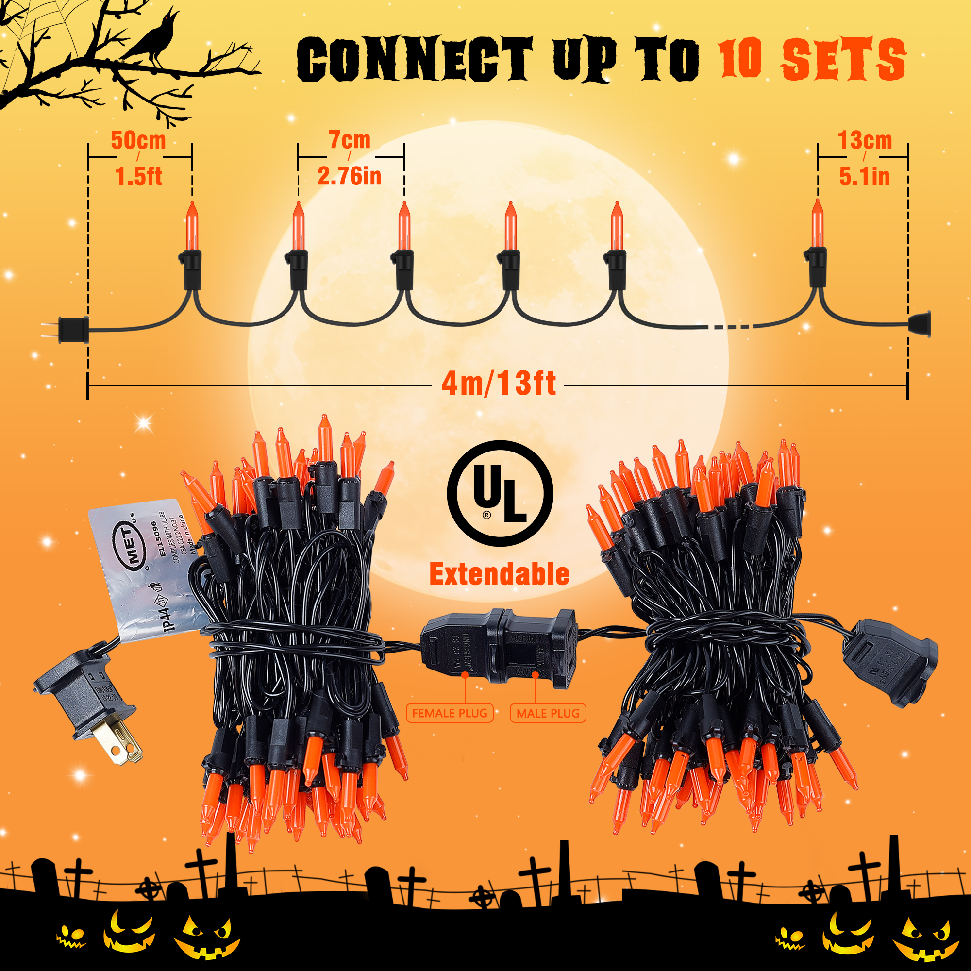 Black Wire Orange Halloween Light