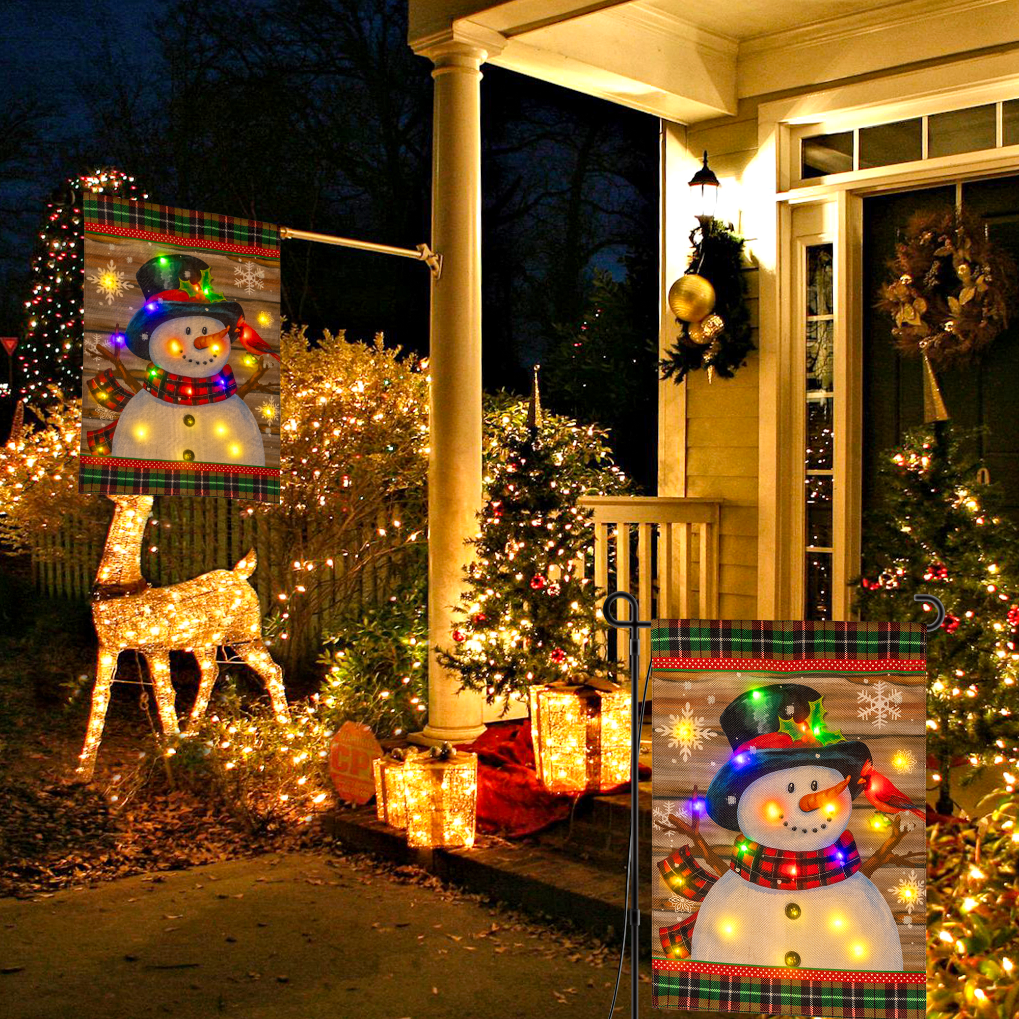 LED Christmas Snowman Garden Flag