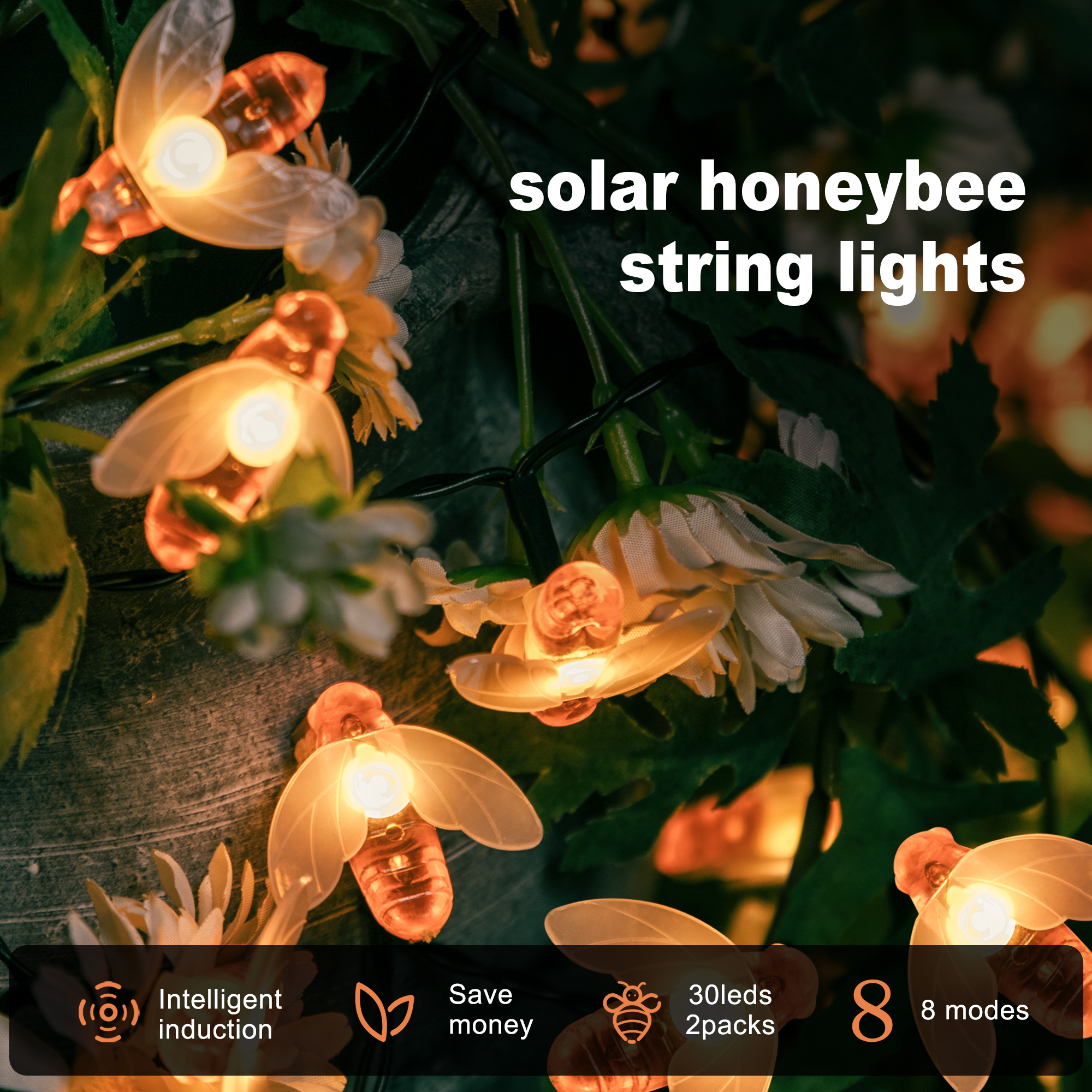 30LED Waterproof Solar Bee String Lights