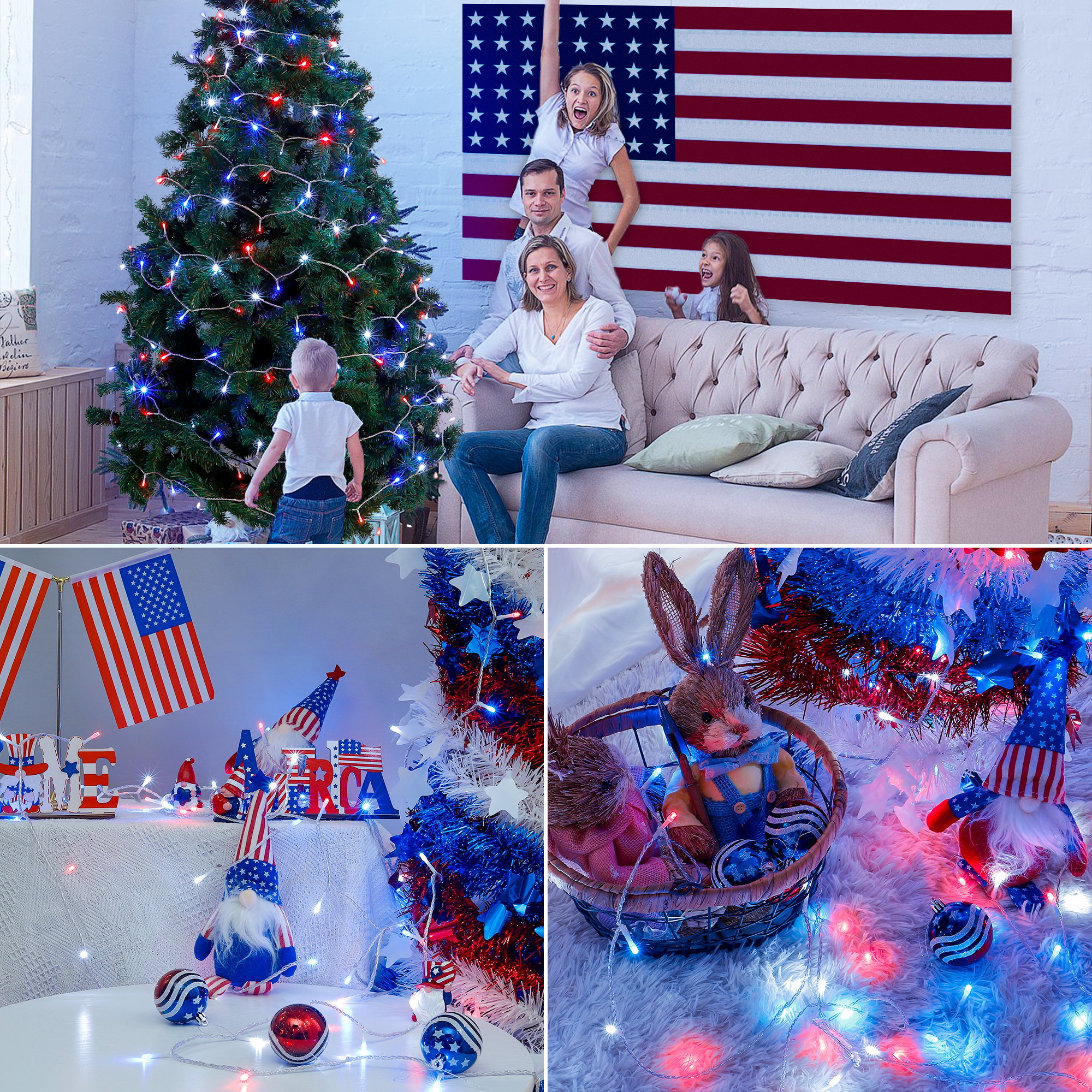 8Modes Independence Day Decor String Lights
