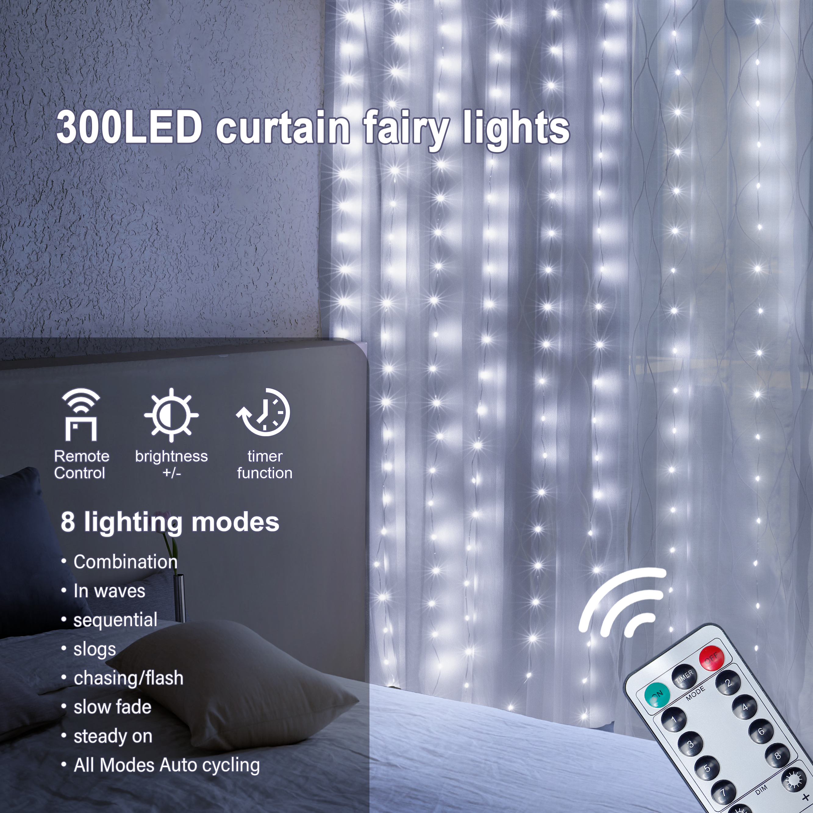 3*3m LED Rubber Wire Curtain String Lights