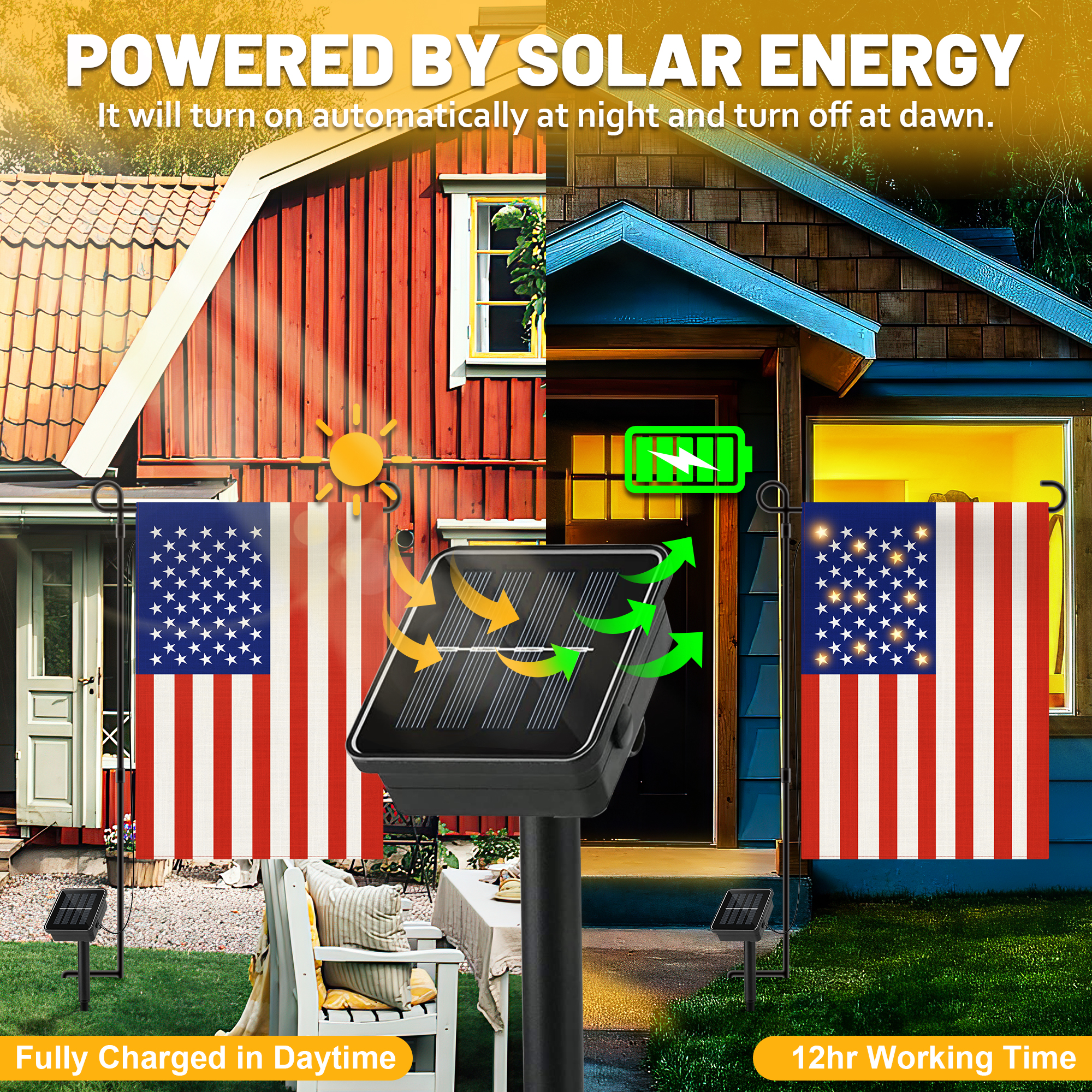 Solar Panel Americian Garden Flag