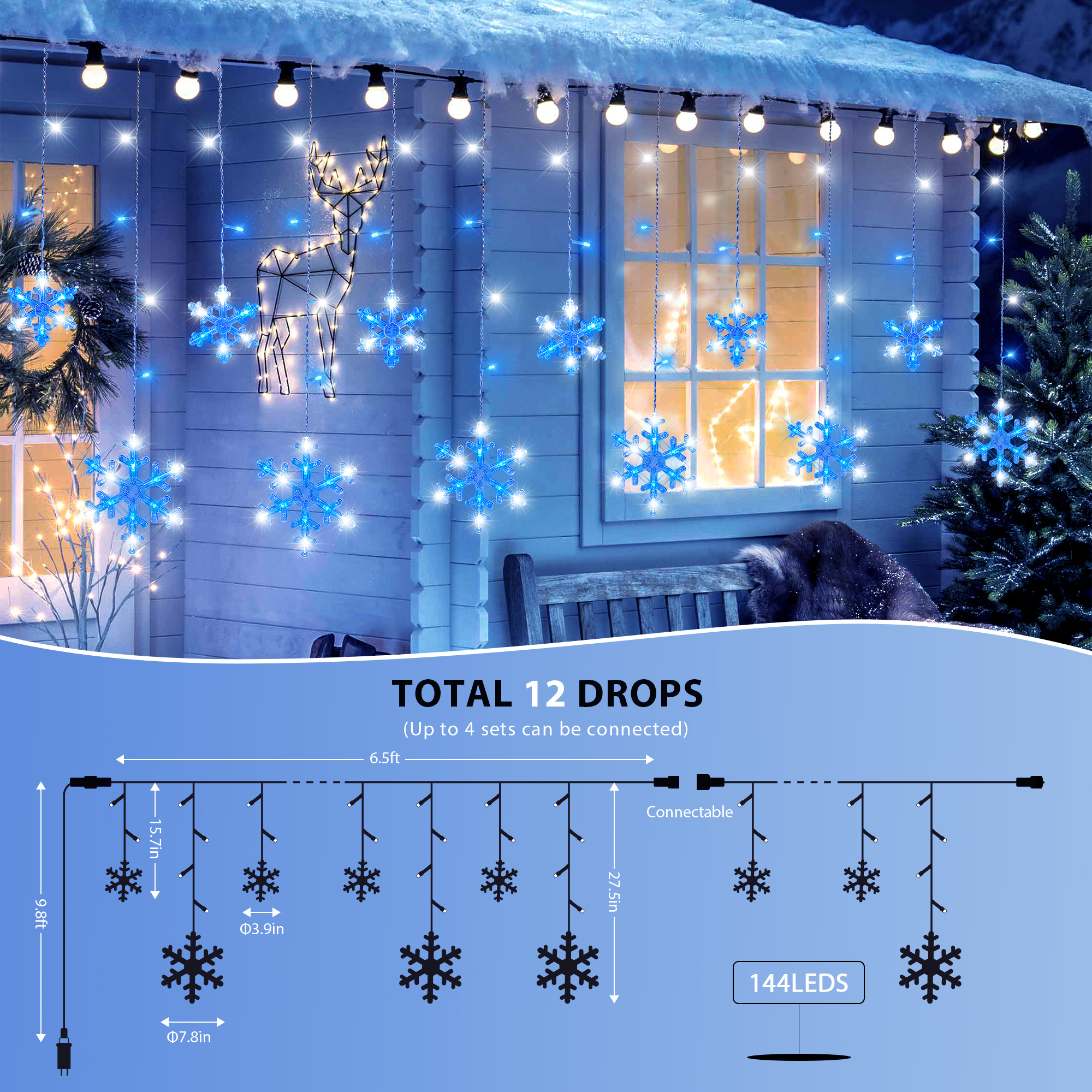 6.5FT Christmas Snowflake Icicle Lights 