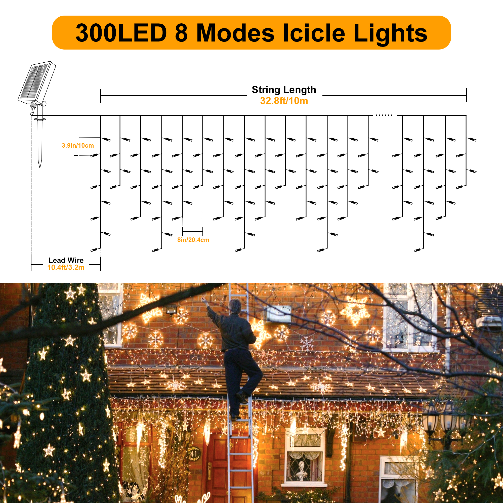 House Eaves Decoration Christmas Icicle Lights