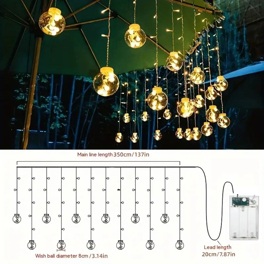 Globe LED Fairy Curtain Light Size Picture
