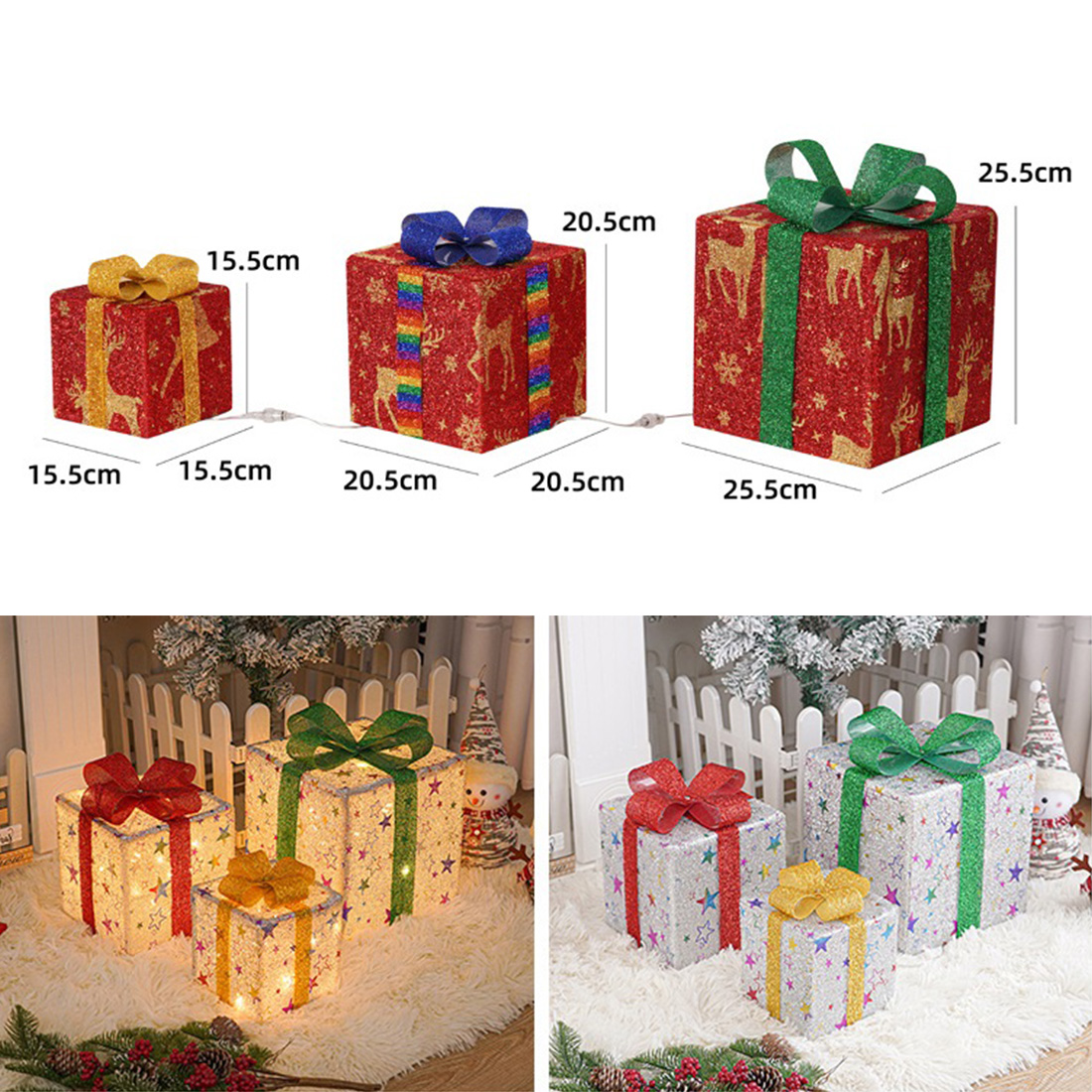 3 Pack Christmas Decorations Gift Boxes Size Picture
