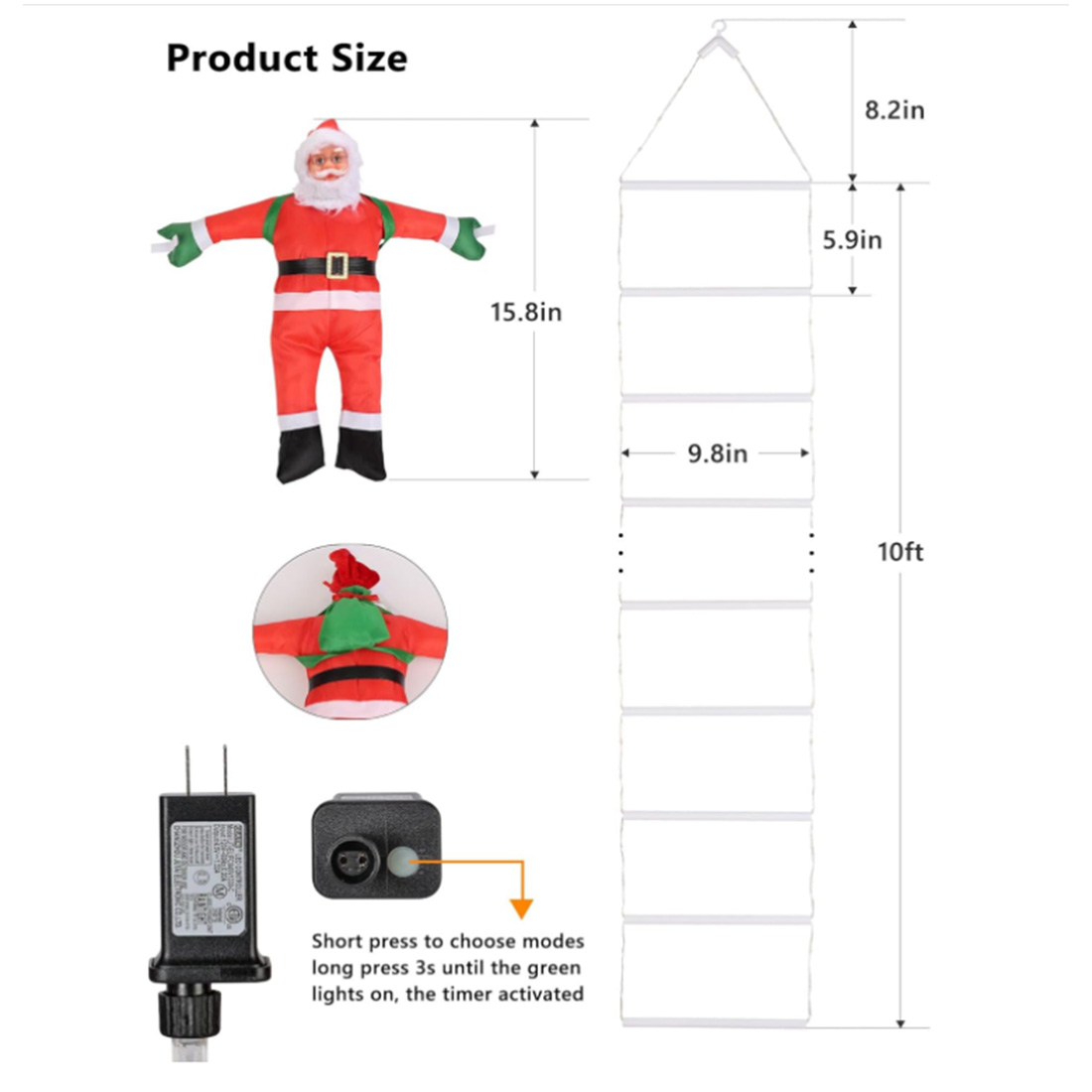 LED Ladder Lights with Climbing Santa Claus Size Picture