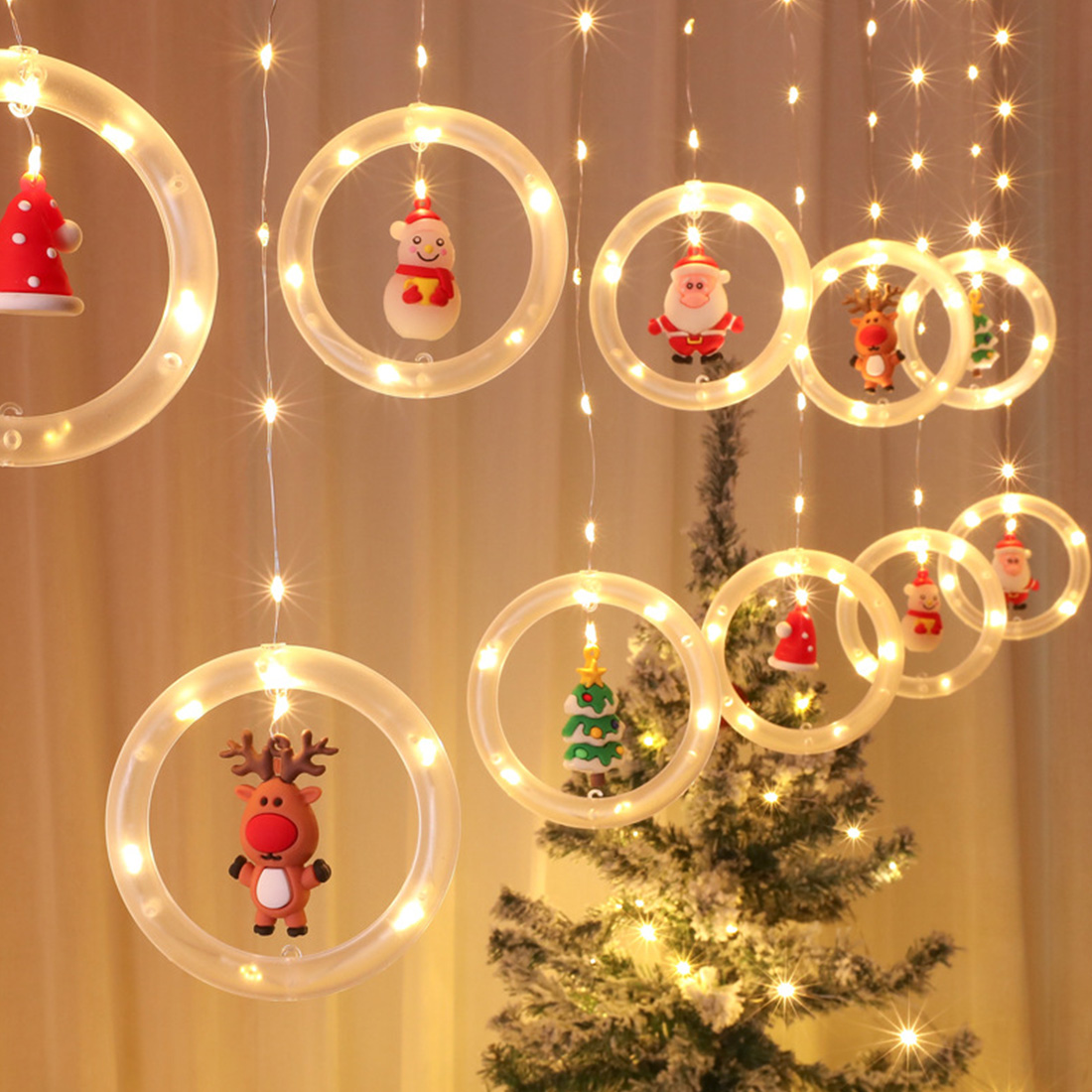Christmas Window Hanging Decor Ring Light Scene Picture