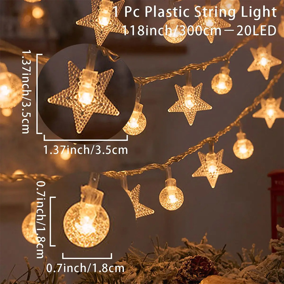 Snow elk Christmas Tree String Lights Shape Size Detail Picture