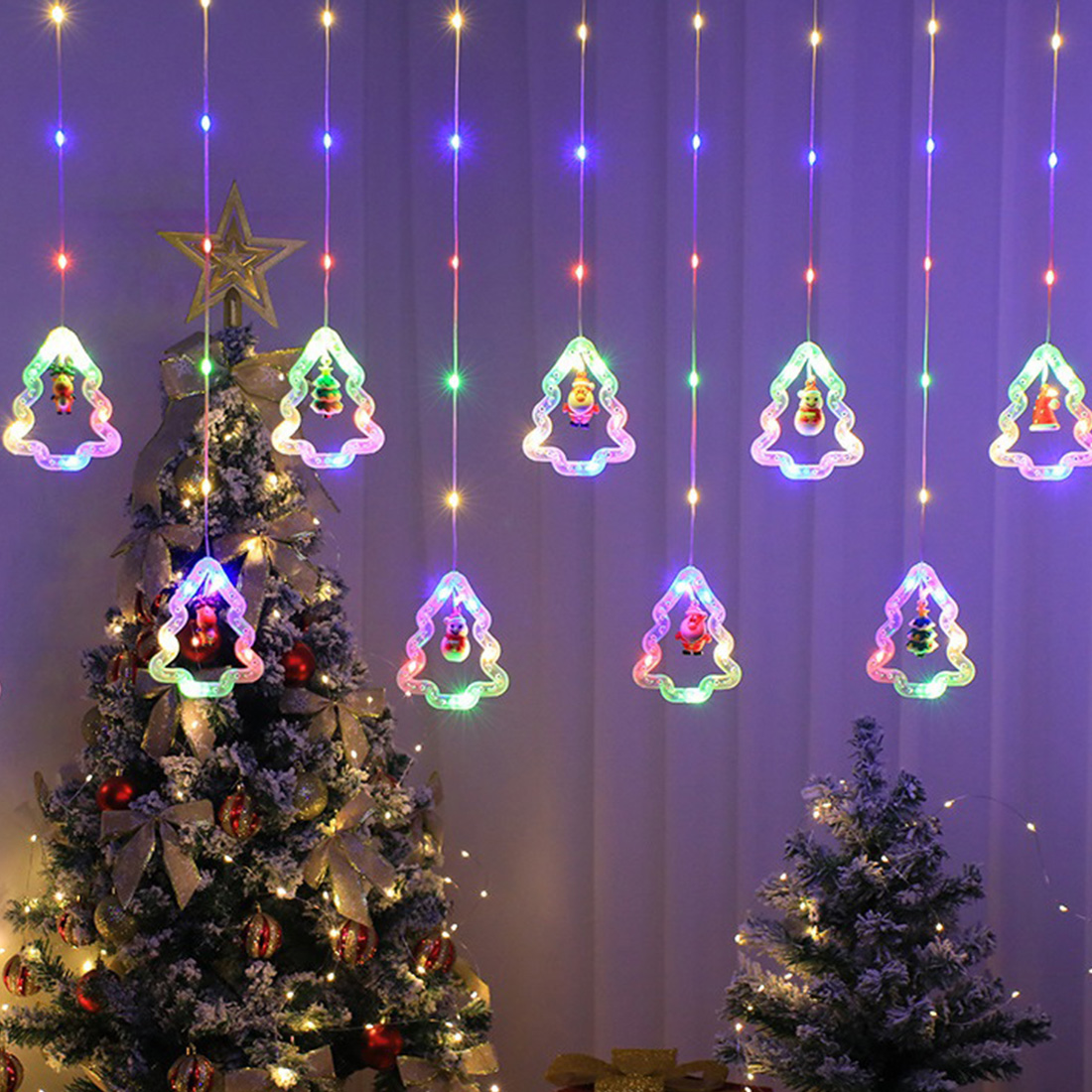 Star Santa Window Icicle Christmas Lights Scene Picture