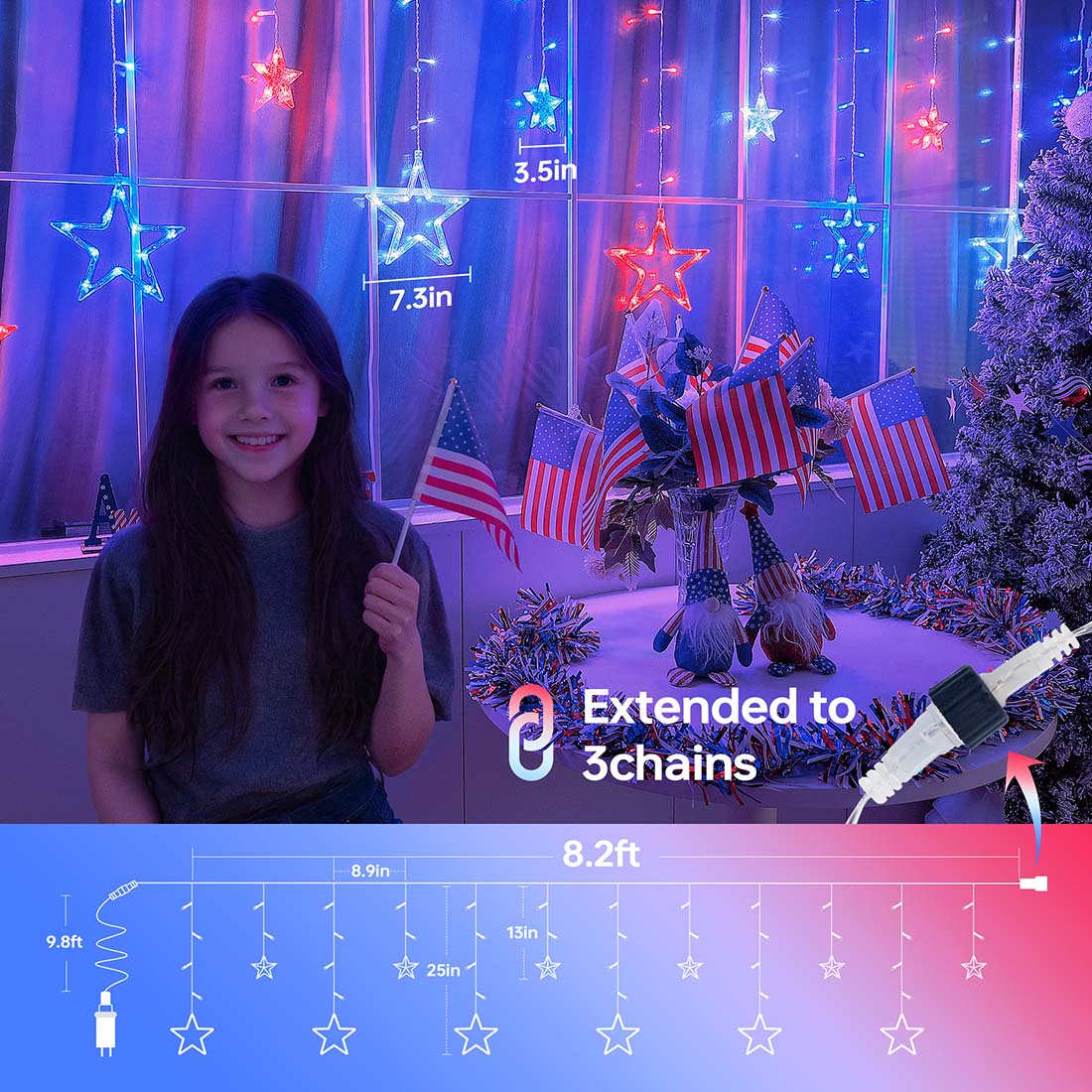 Star Independence Day String Lights Size Picture