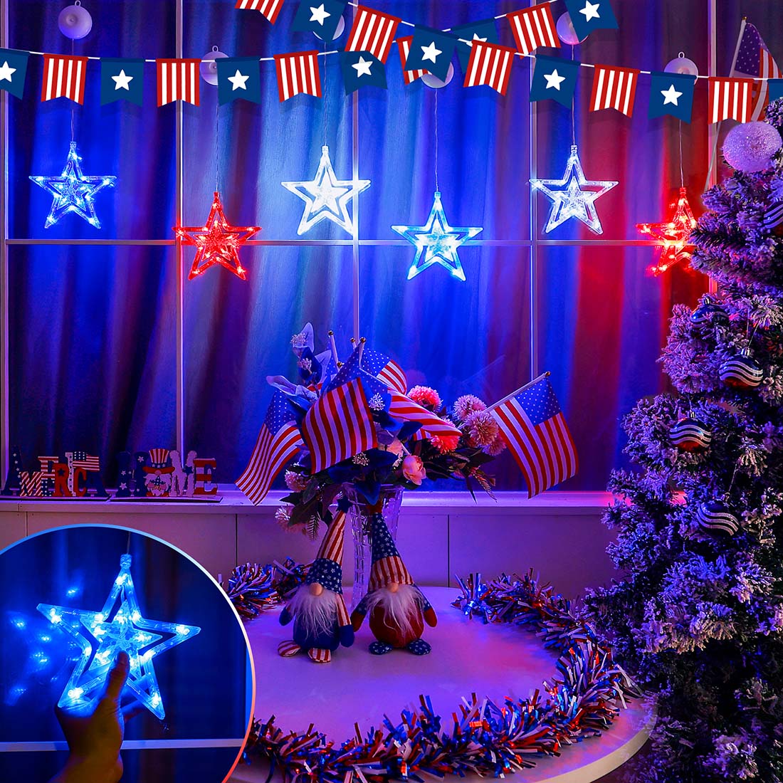 Patriotic Window Lights with Suction Scene Picture