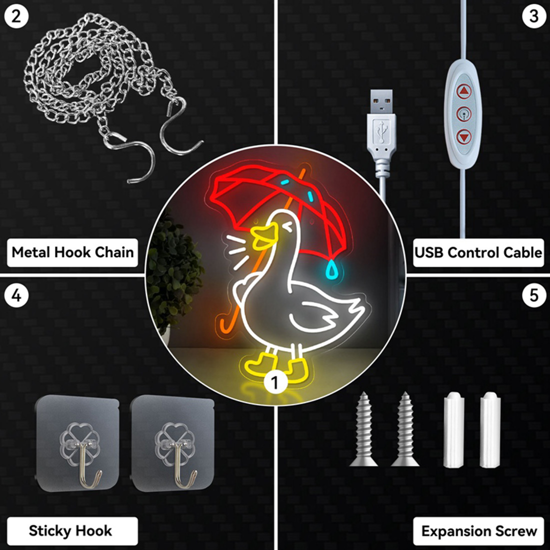 Cute Umbrella Duck LED Neon Lighted Display