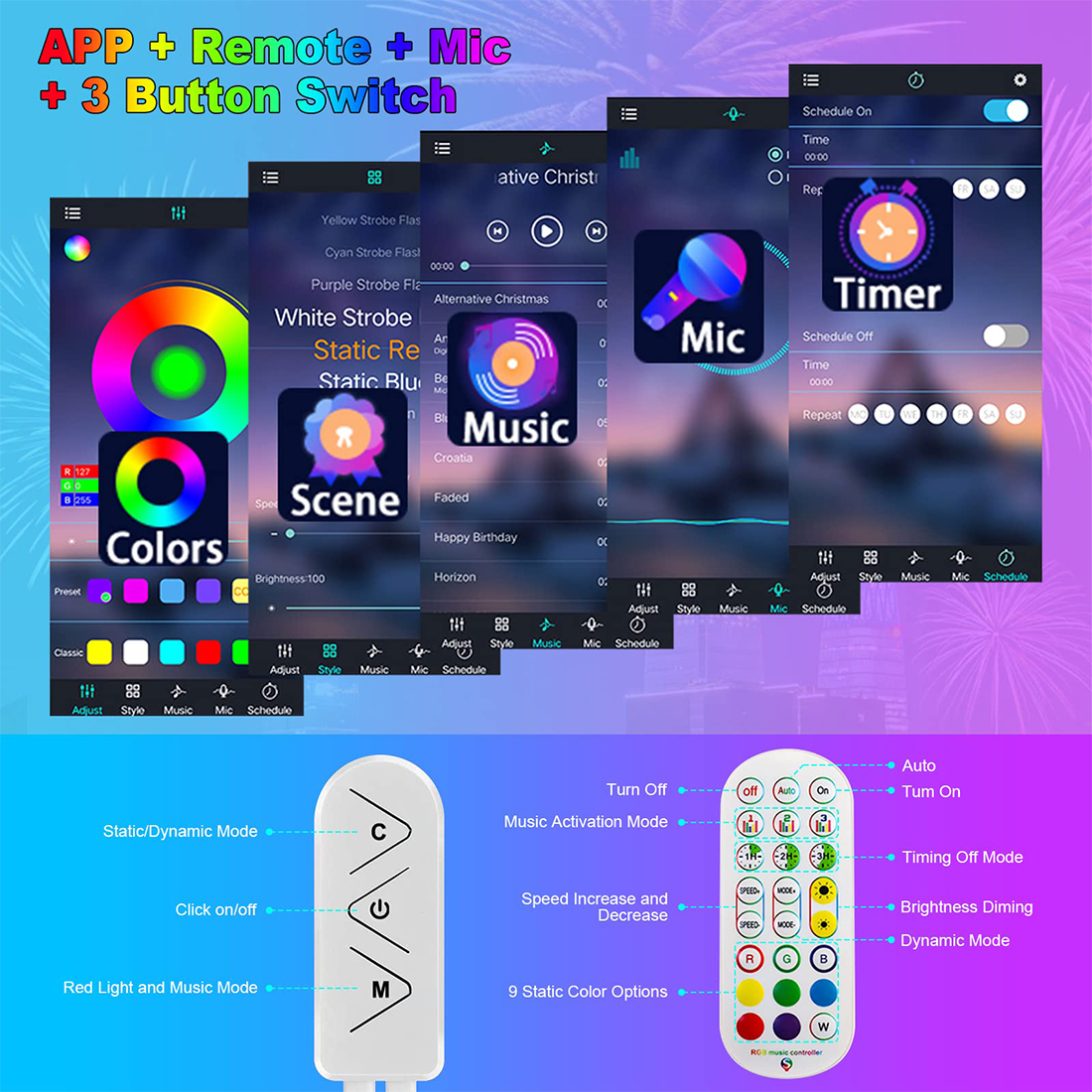 RGB Smart LED Firework Strip Lights