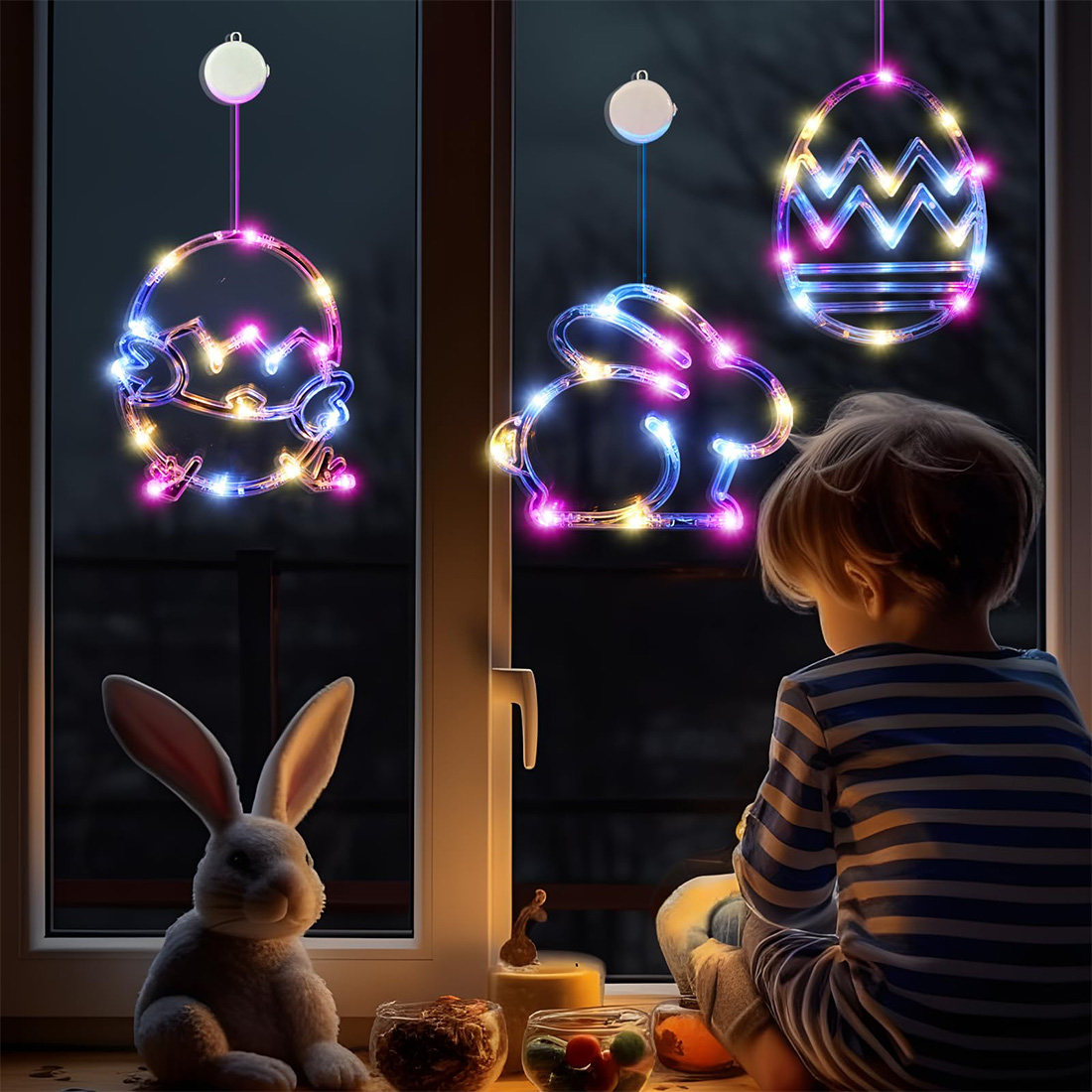 Multicolor Easter LED Hanging Window Lights Scene Picture