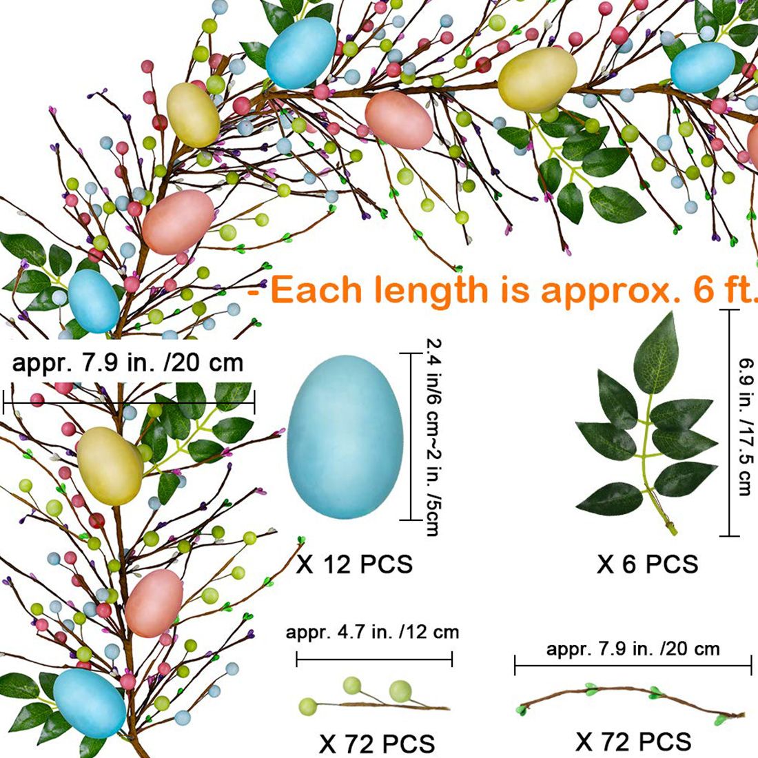 6FT Artificial Easter Egg Vine String