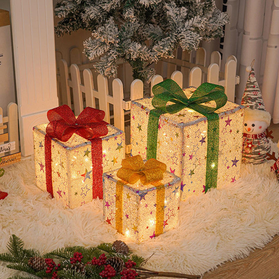 3 Pack Christmas Decorations Gift Boxes