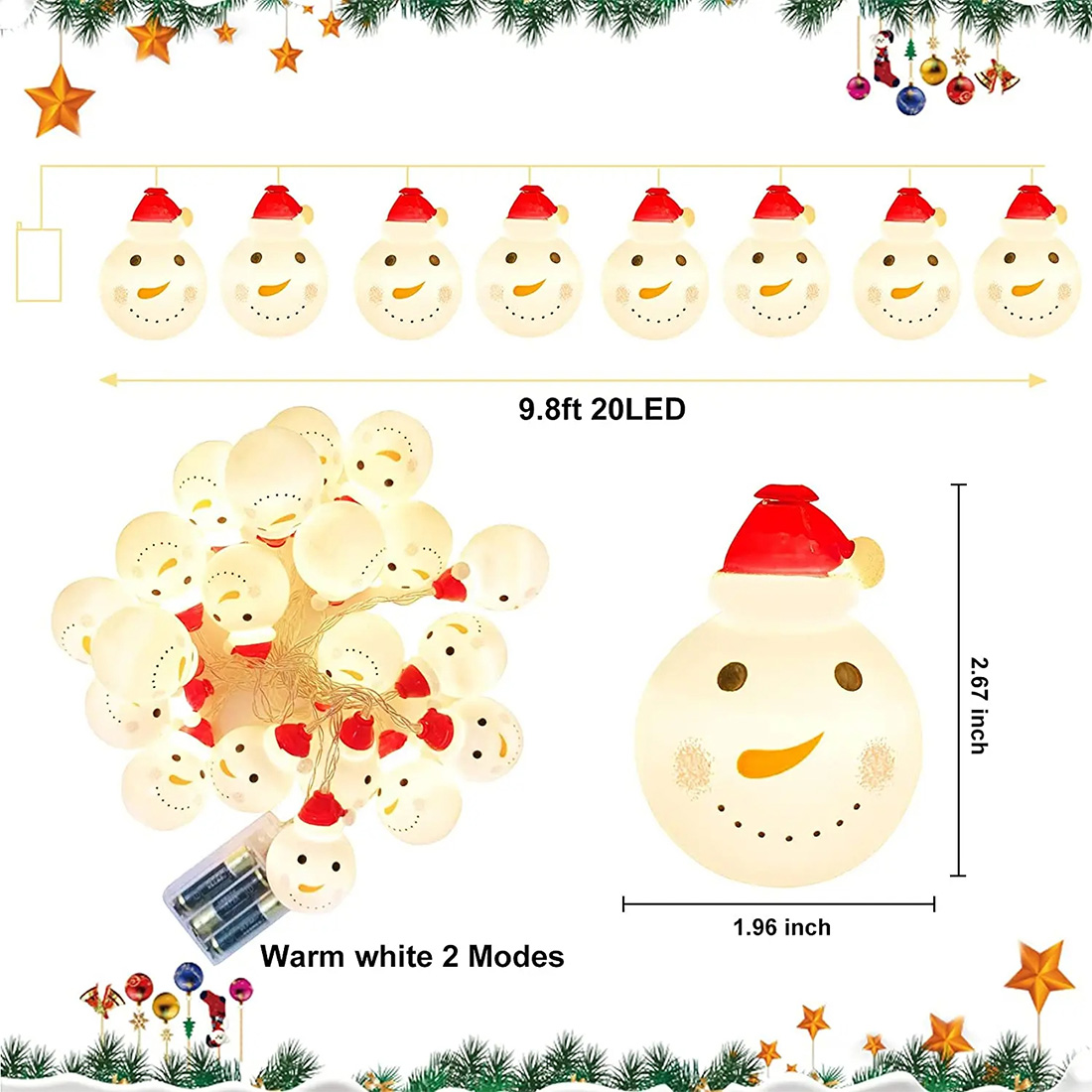 Snowman Battery Powered Decoration Christmas Light Size Picture