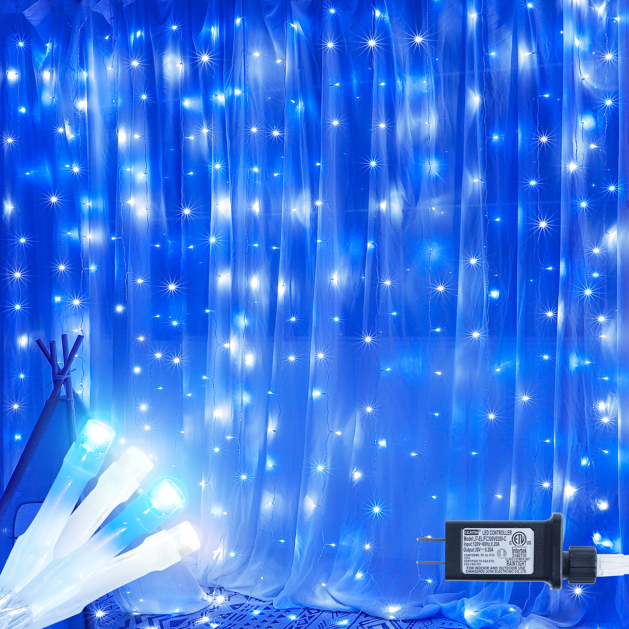 9.8FT Beautity Blue Curtain String Lights 