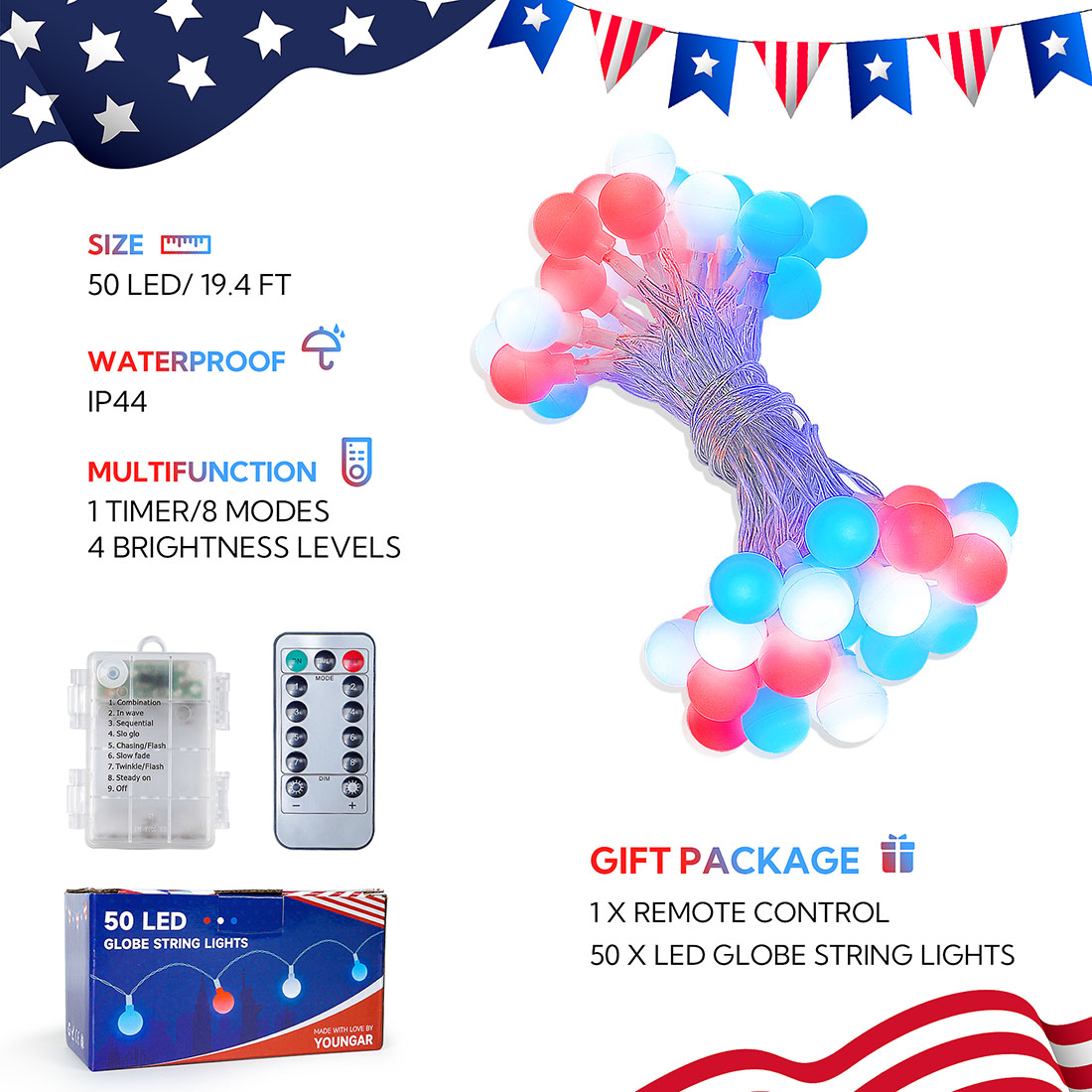 Independence Day Patriotic String Lights Remote Moders Introduce