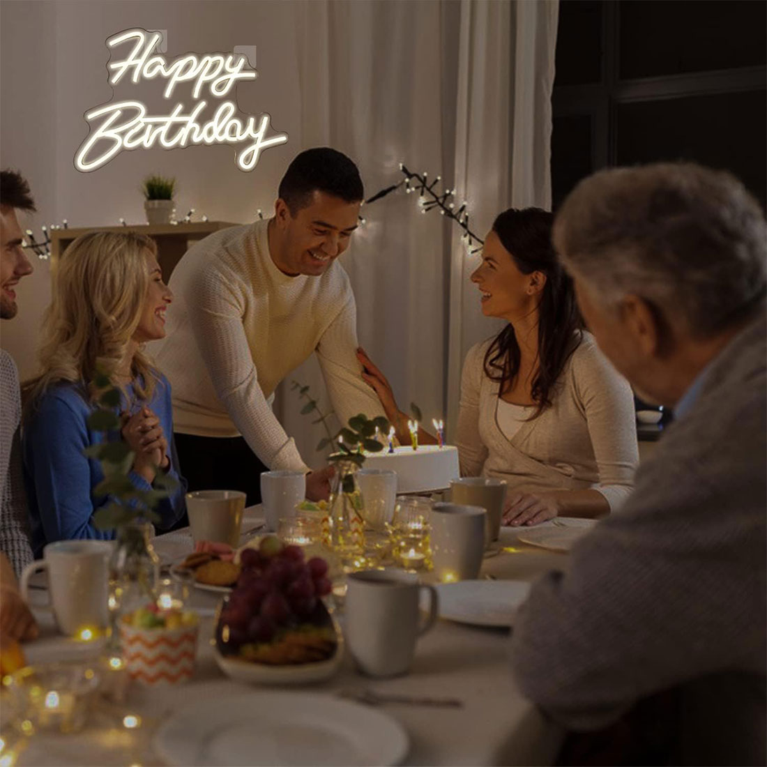 Happy Birthday Decor Neon Sign Scene