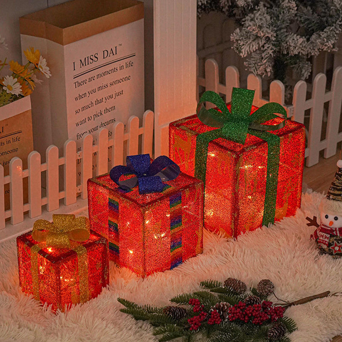 3 Pack Christmas Decorations Gift Boxes