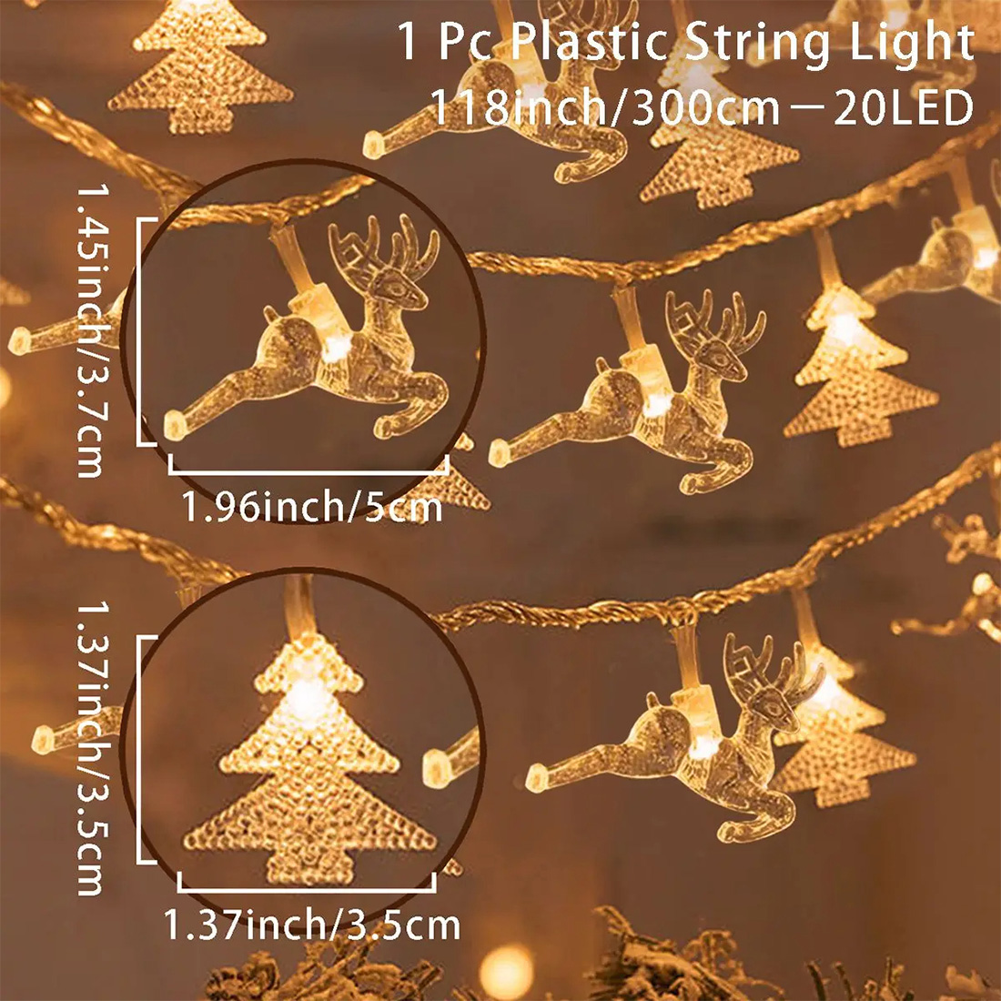 Snow elk Christmas Tree String Lights Shape Size Detail Picture