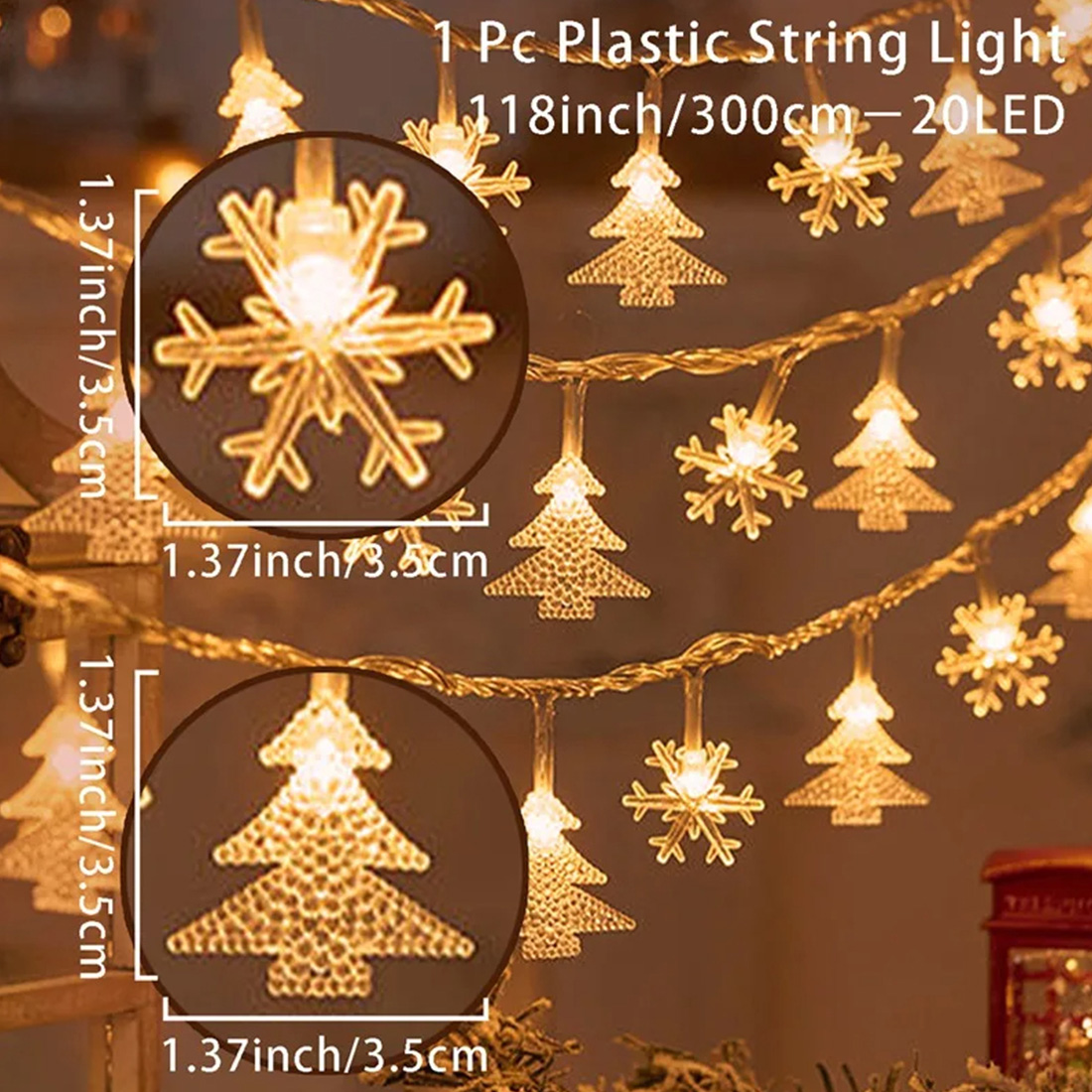 Snow elk Christmas Tree String Lights Shape Size Detail Picture