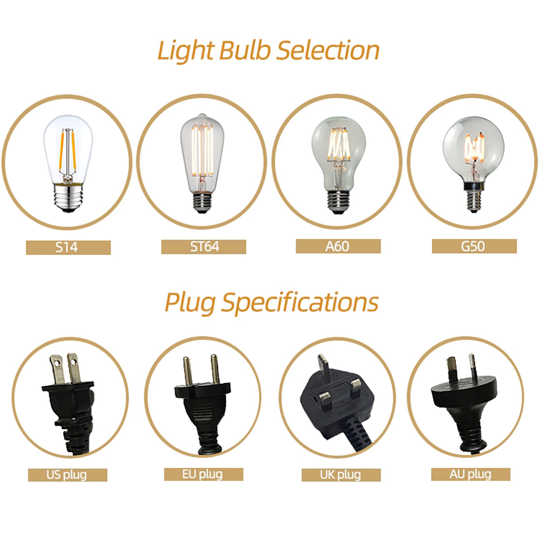 Commercial Grade Weatherproof Outdoor String Lights Blub Selection Picture