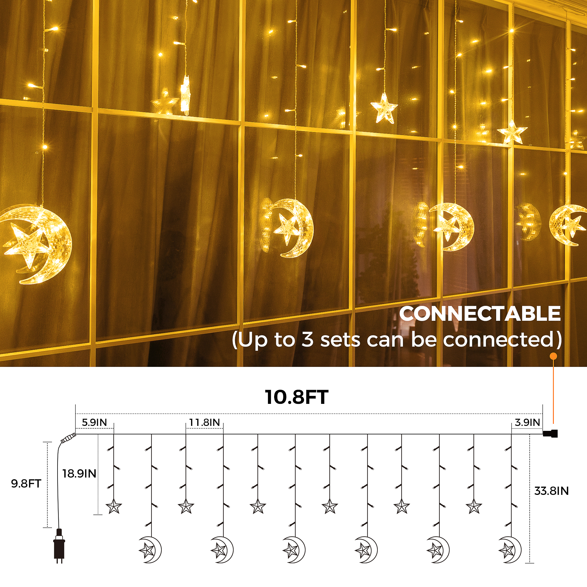 Star Wite Moon Curtain String Lights