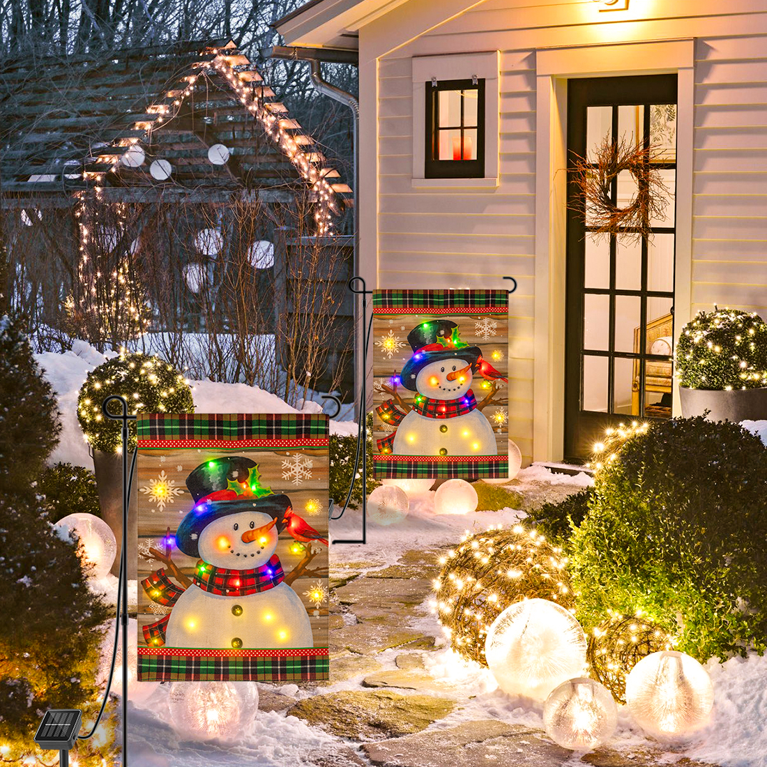LED Christmas Snowman Garden Flag