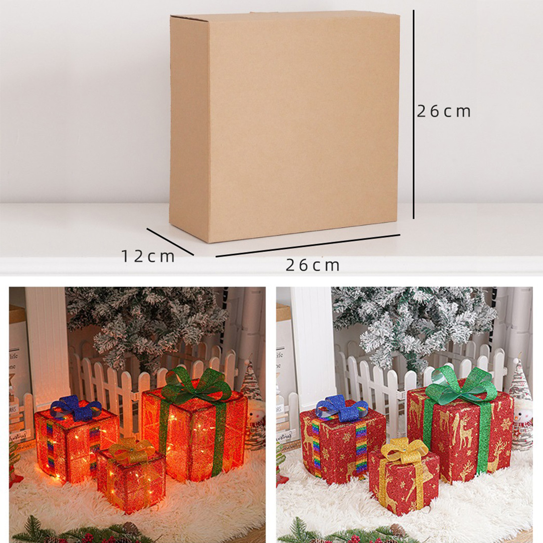 3 Pack Christmas Decorations Gift Boxes Package Size Picture