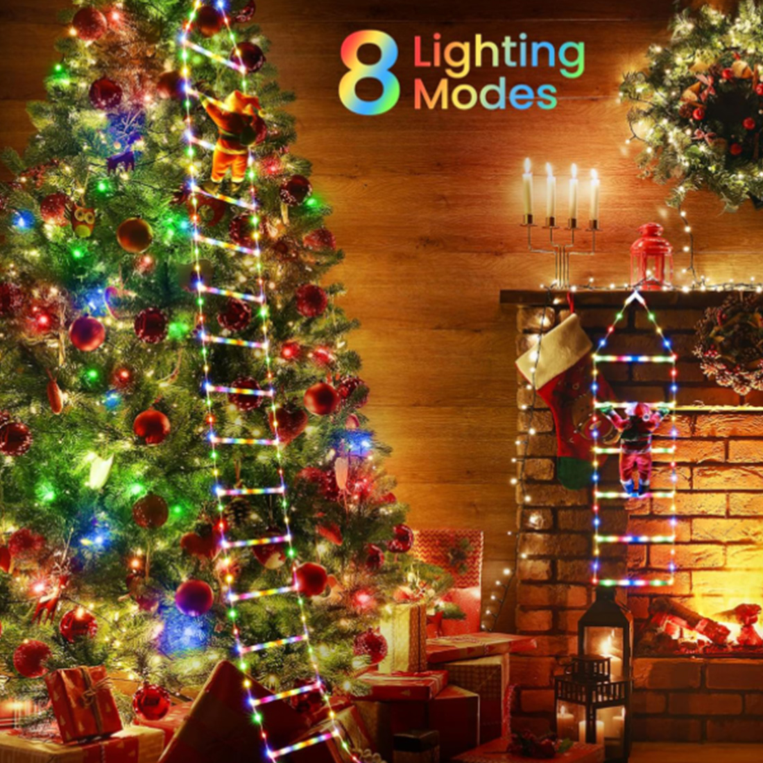 LED Ladder Lights with Climbing Santa Claus Modes Picture