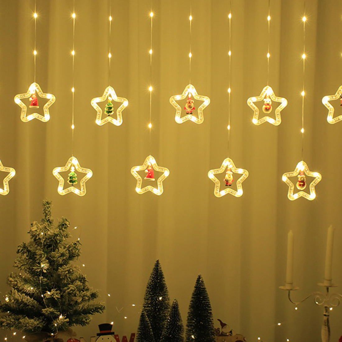 Star Santa Window Icicle Christmas Lights
