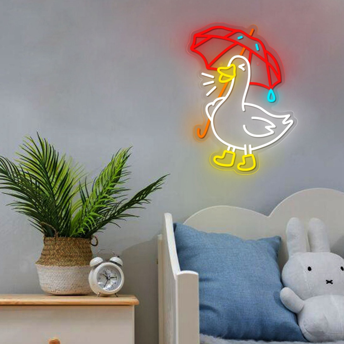 Cute Umbrella Duck LED Neon Lighted Scene Picrture