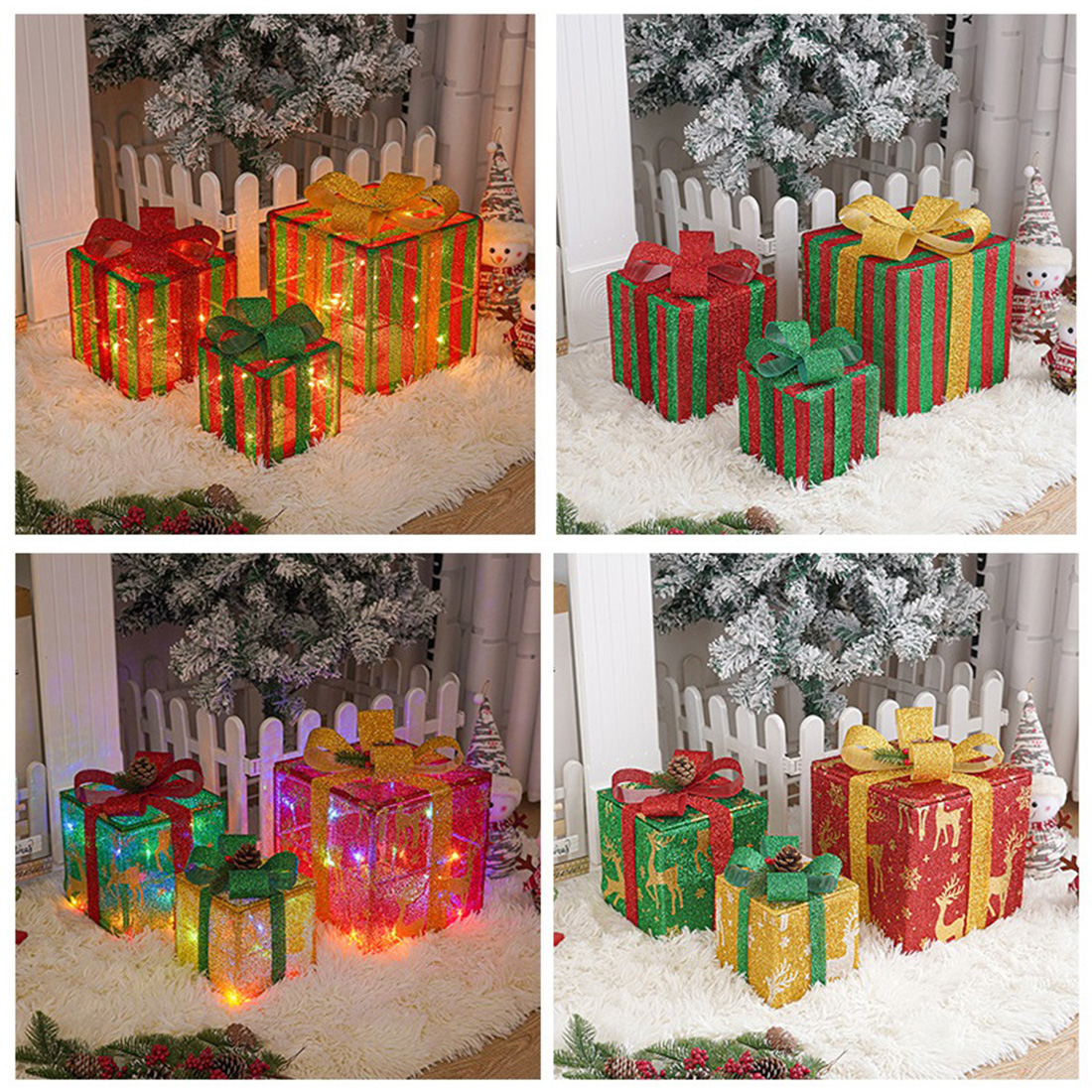 3 Pack Christmas Decorations Gift Boxes Scene Picture