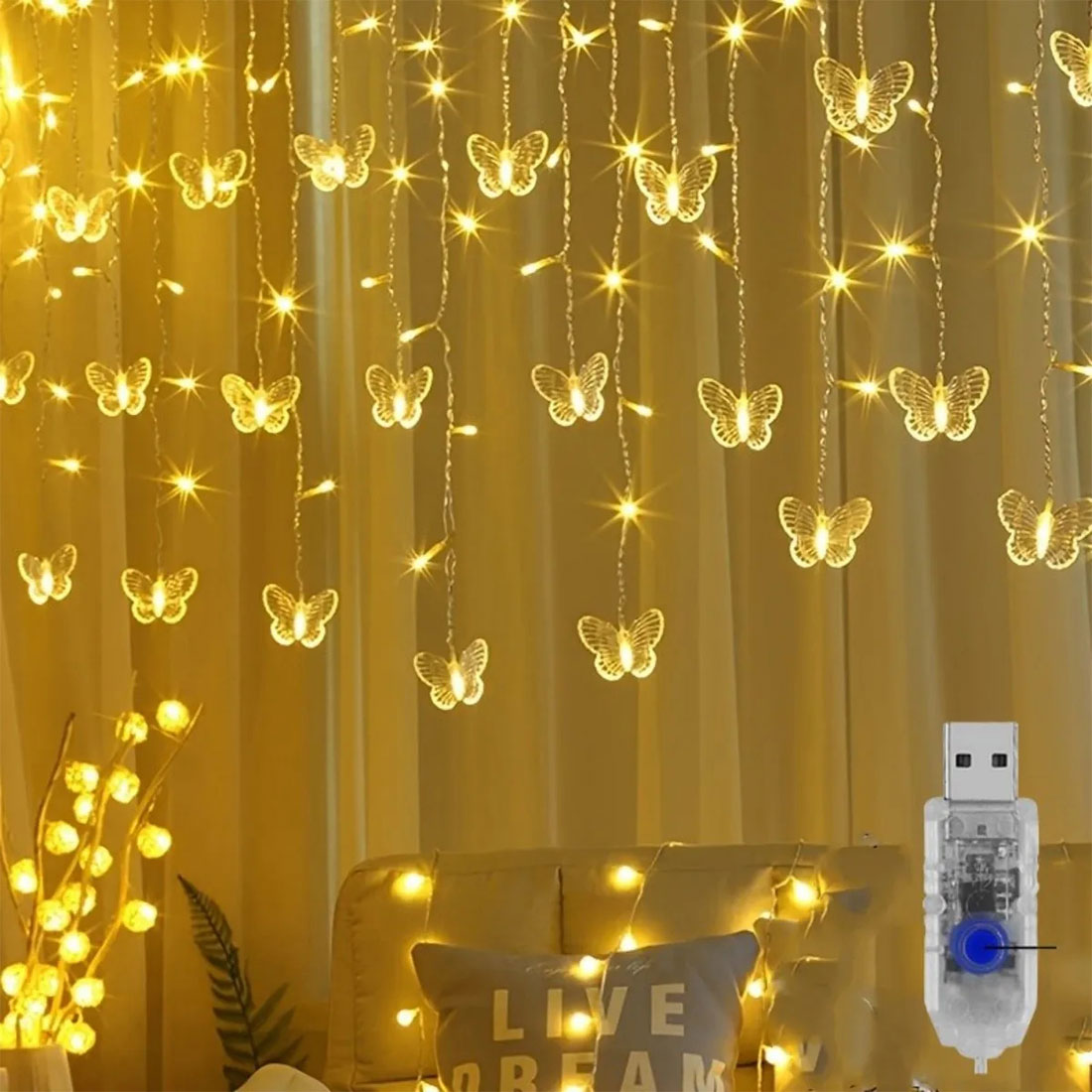 Butterflies Twinkle Fairy Curtain Lights