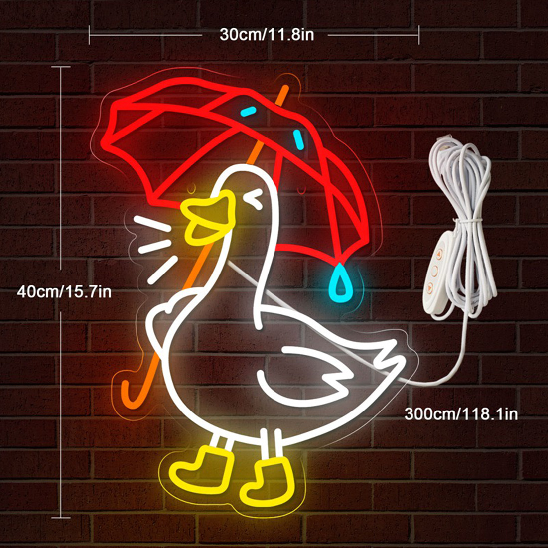 Cute Umbrella Duck LED Neon Lighted Size