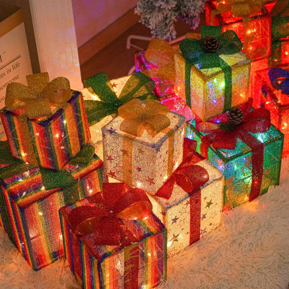 3 Pack Christmas Decorations Gift Boxes