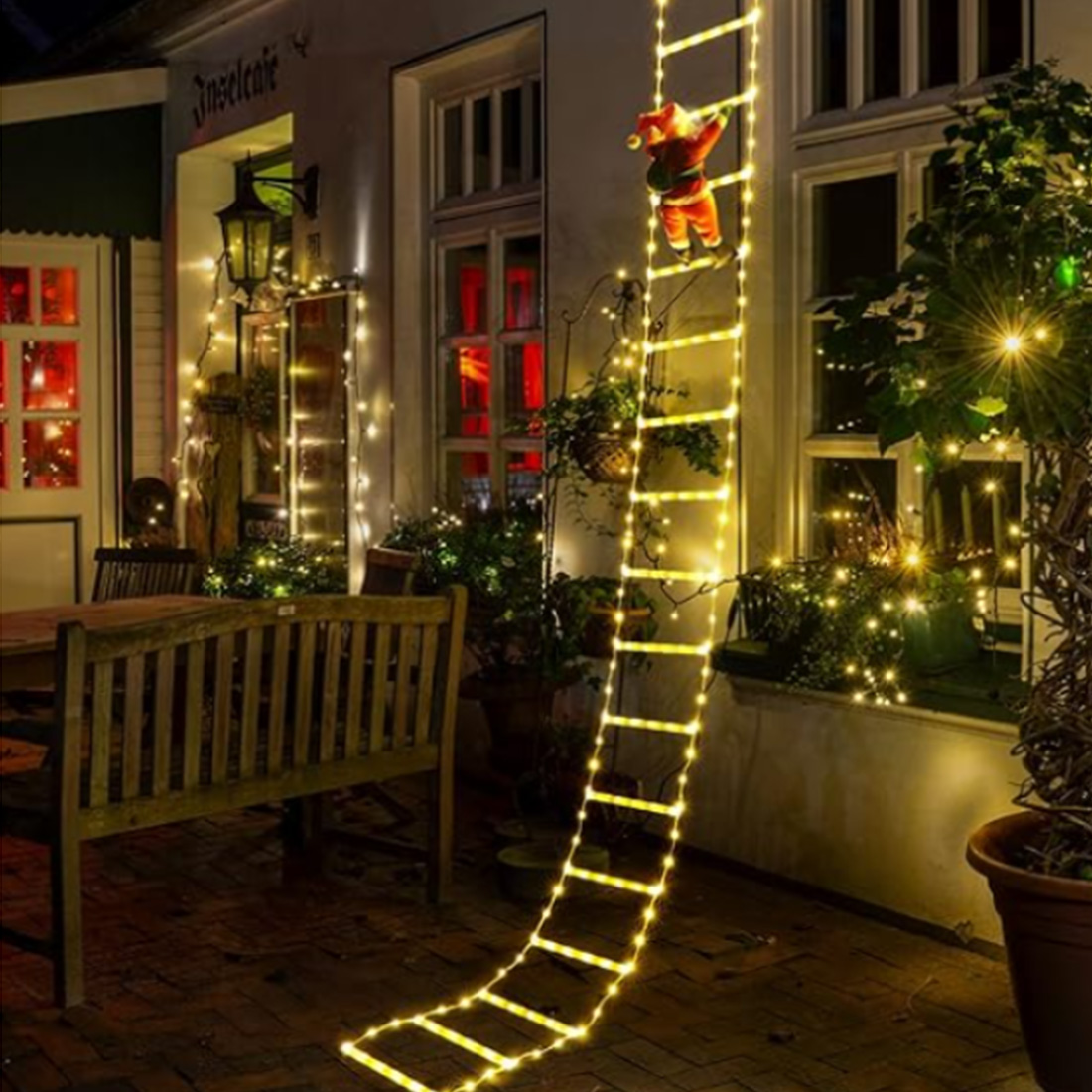 LED Ladder Lights with Climbing Santa Claus Picture