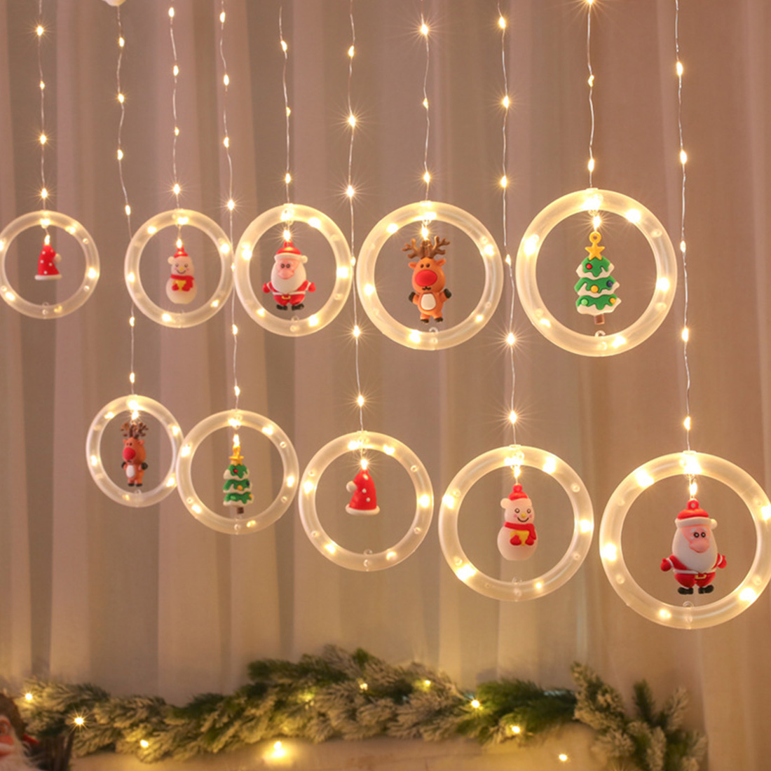 Christmas Window Hanging Decor Ring Light Scene Picture 
