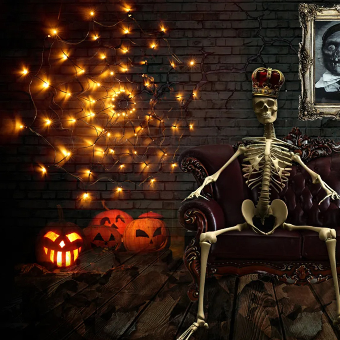 Halloween Horror Atmosphere Spider Web Lights Scene Picture