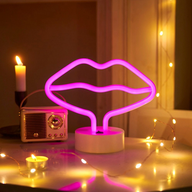 LED Pink Lips Neon Light Signs