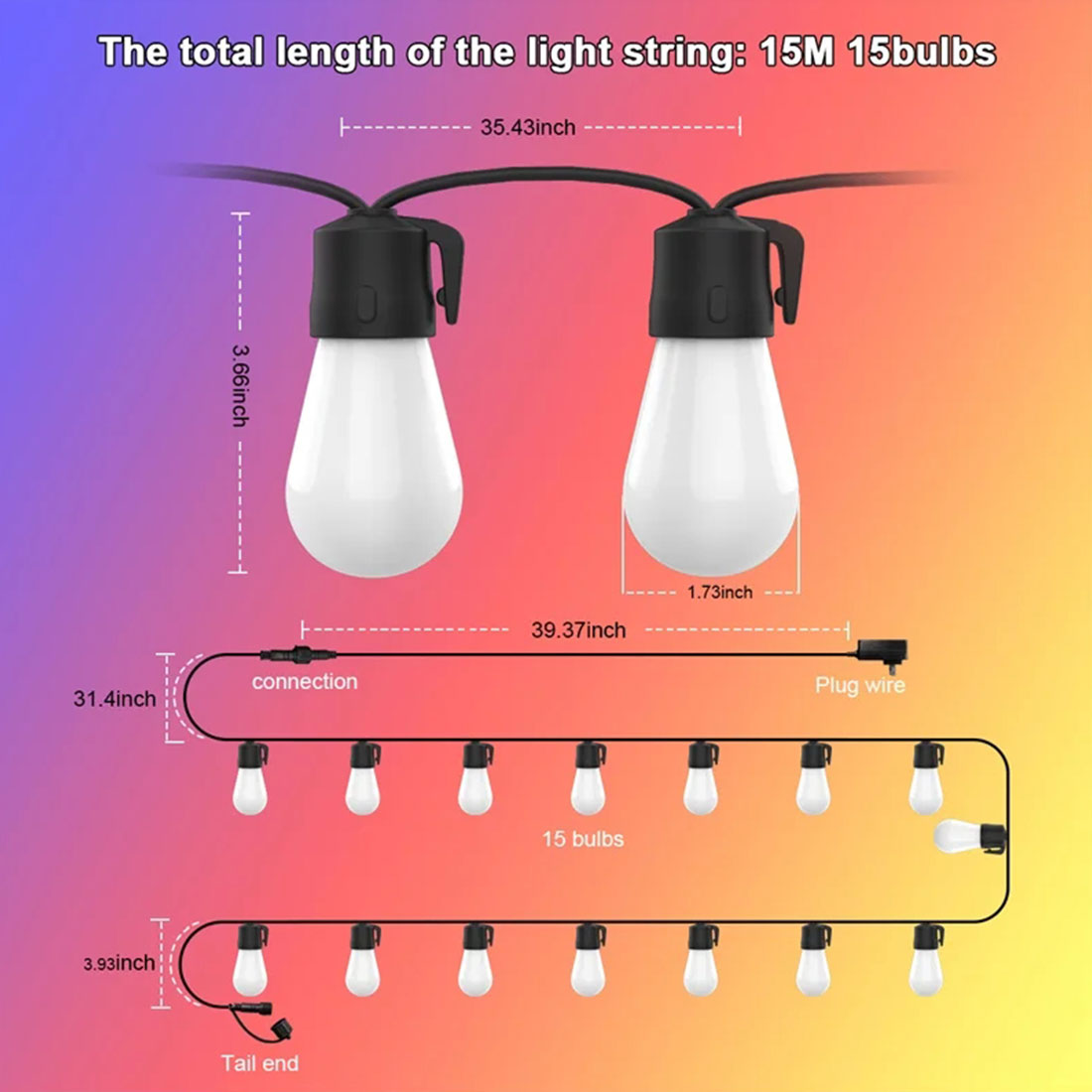 S14Smart LED Color Light String Smart Size Display